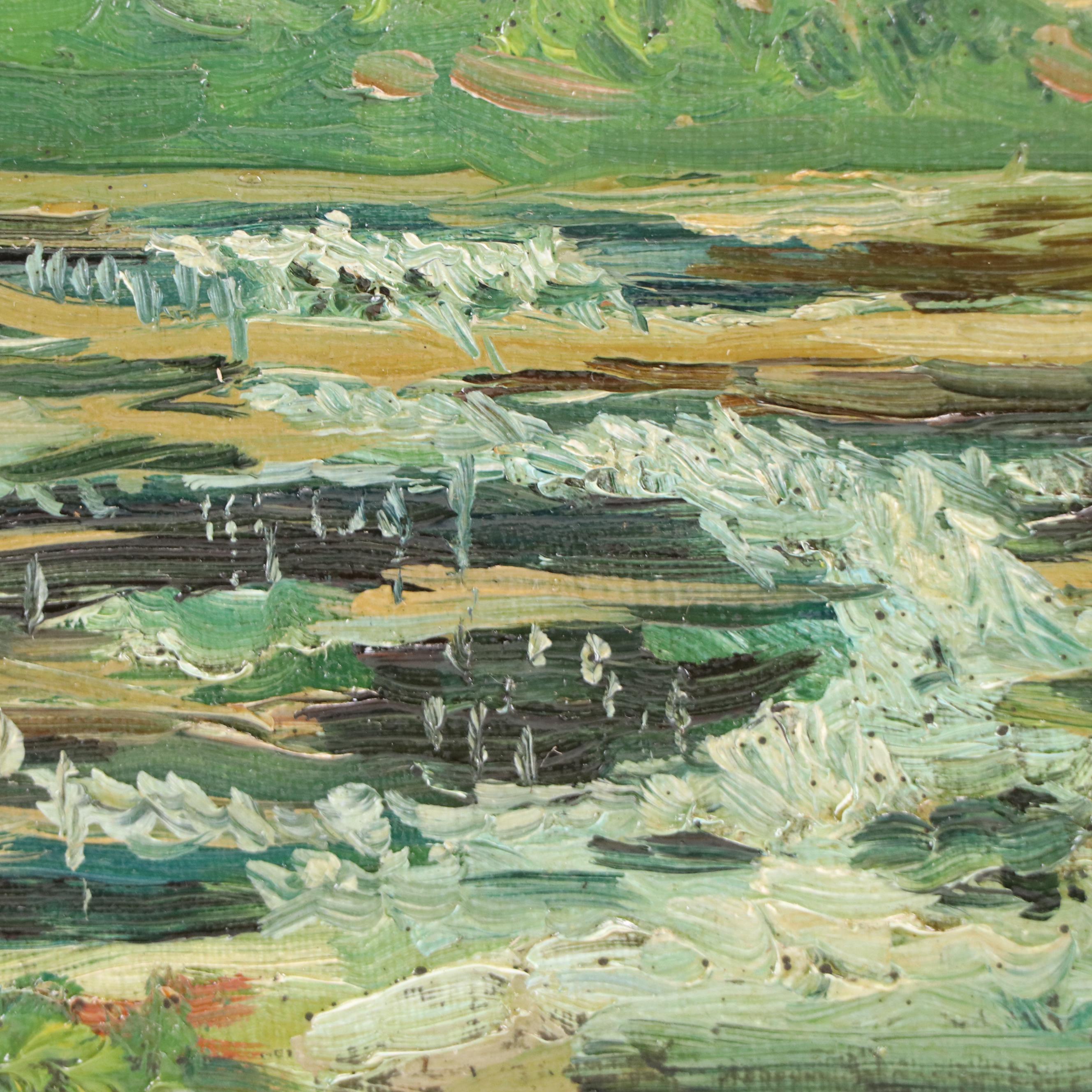 Impasto Oil Painting of Step Waterfalls, Early 20th Century