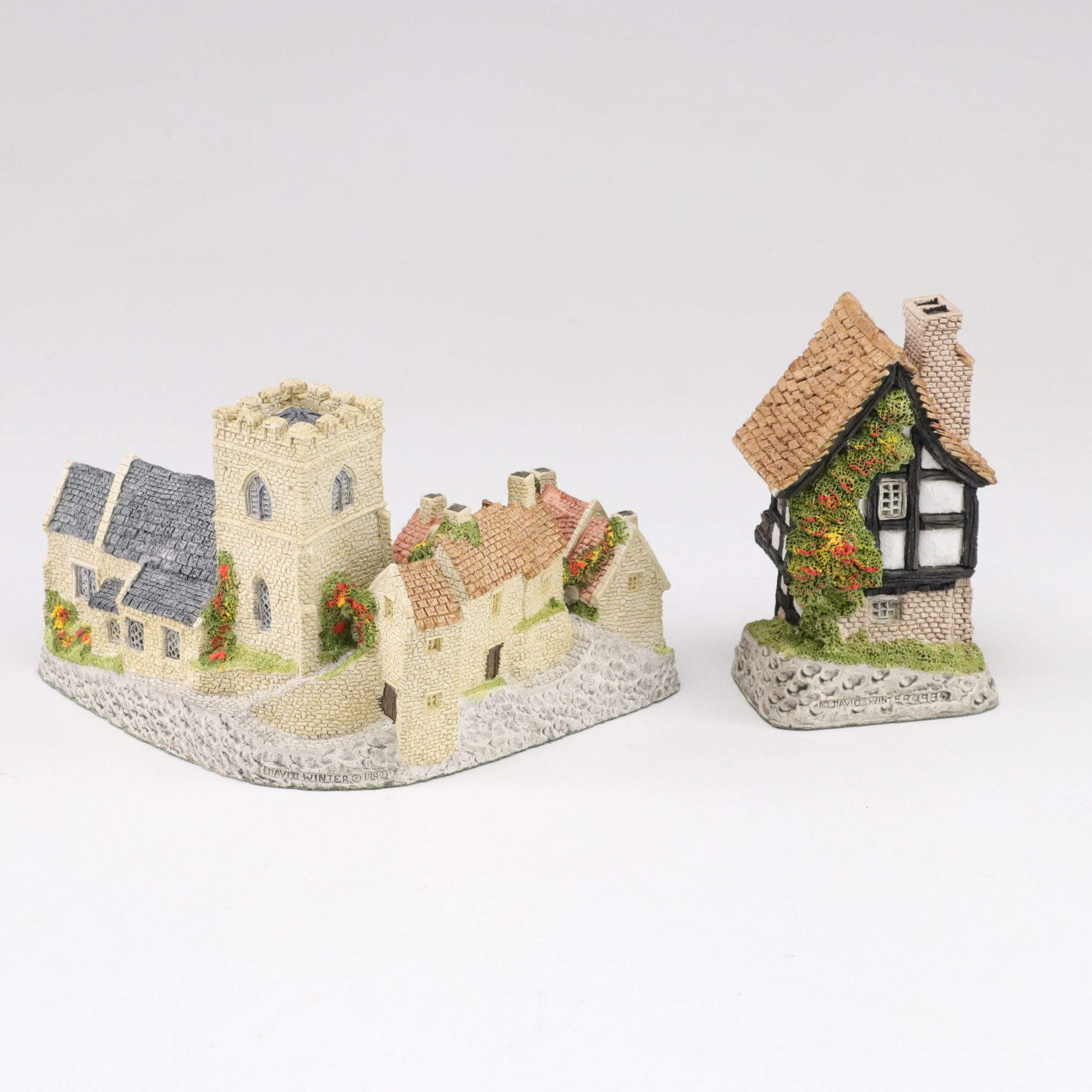 Six David Winter Cottages with "Squires Hall" and "Snow Cottage"