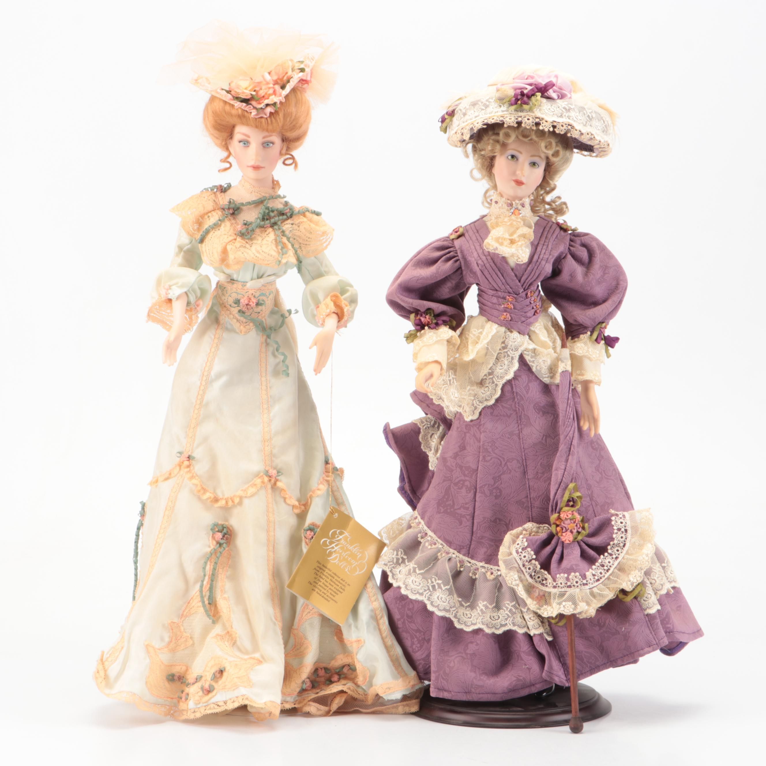 Franklin Heirloom "Violette" and Other Gibson Girl Porcelain Doll, Late 20th C.