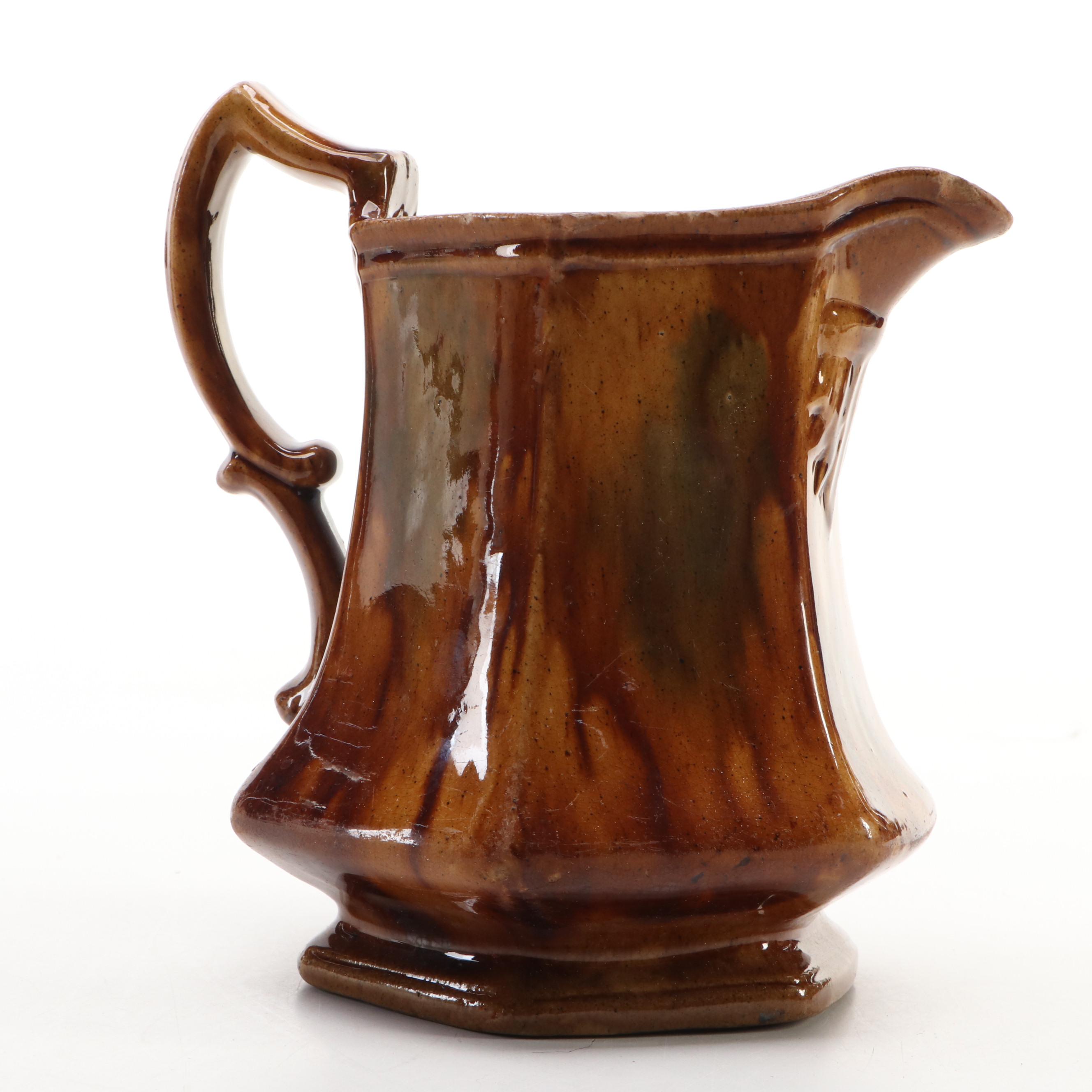 Bennington Rockingham Glazed Yellowware Ewer and Basin, 19th Century