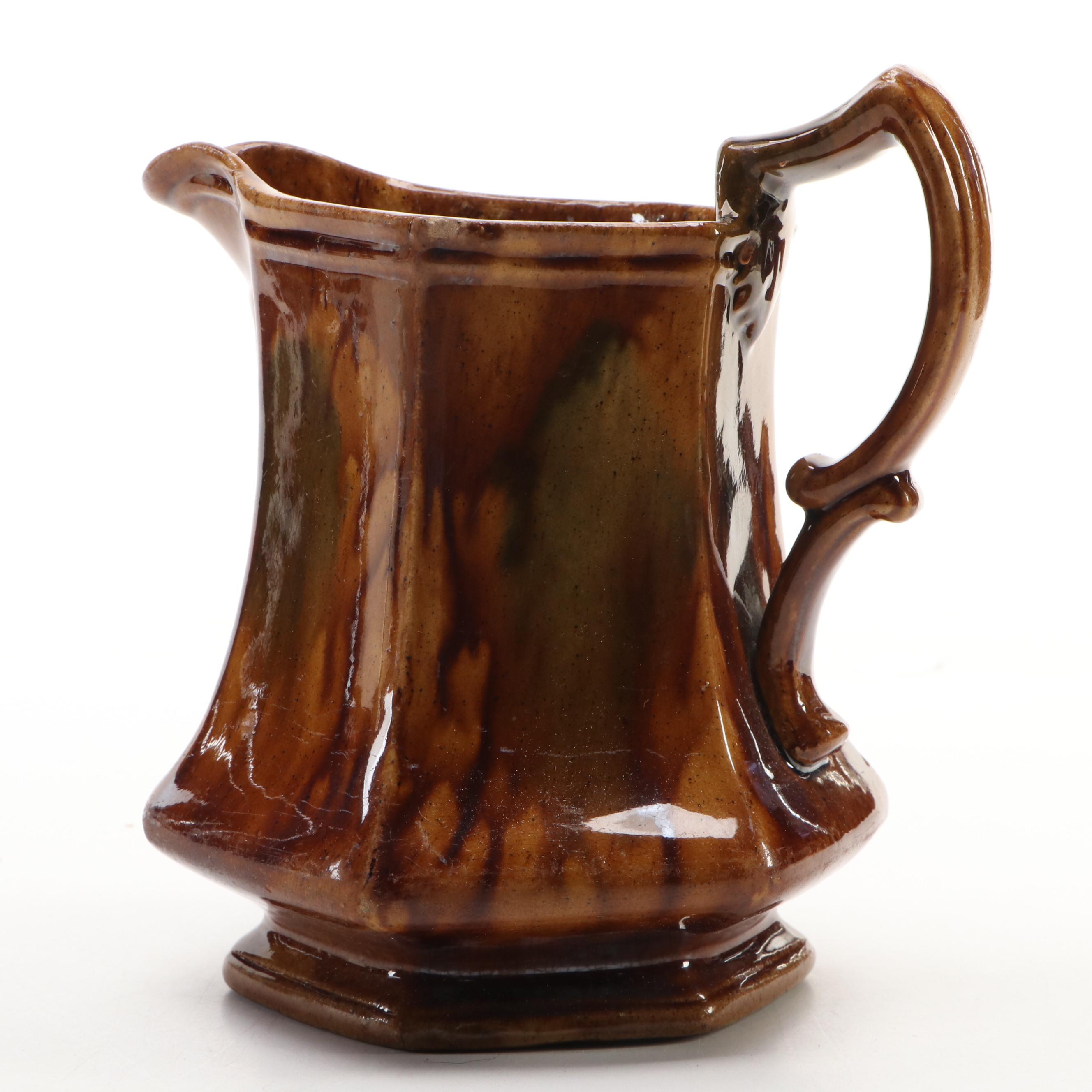 Bennington Rockingham Glazed Yellowware Ewer and Basin, 19th Century