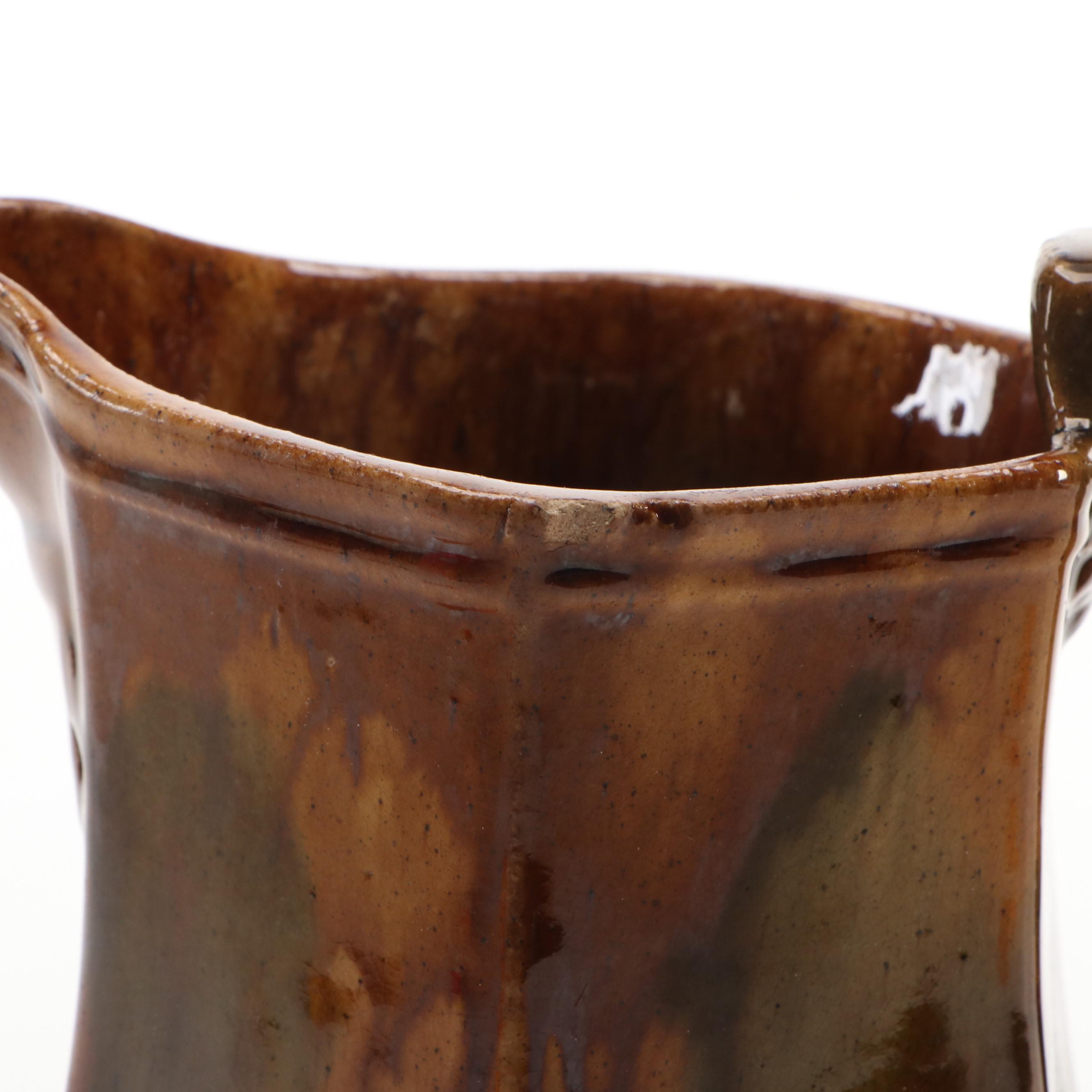 Bennington Rockingham Glazed Yellowware Ewer and Basin, 19th Century