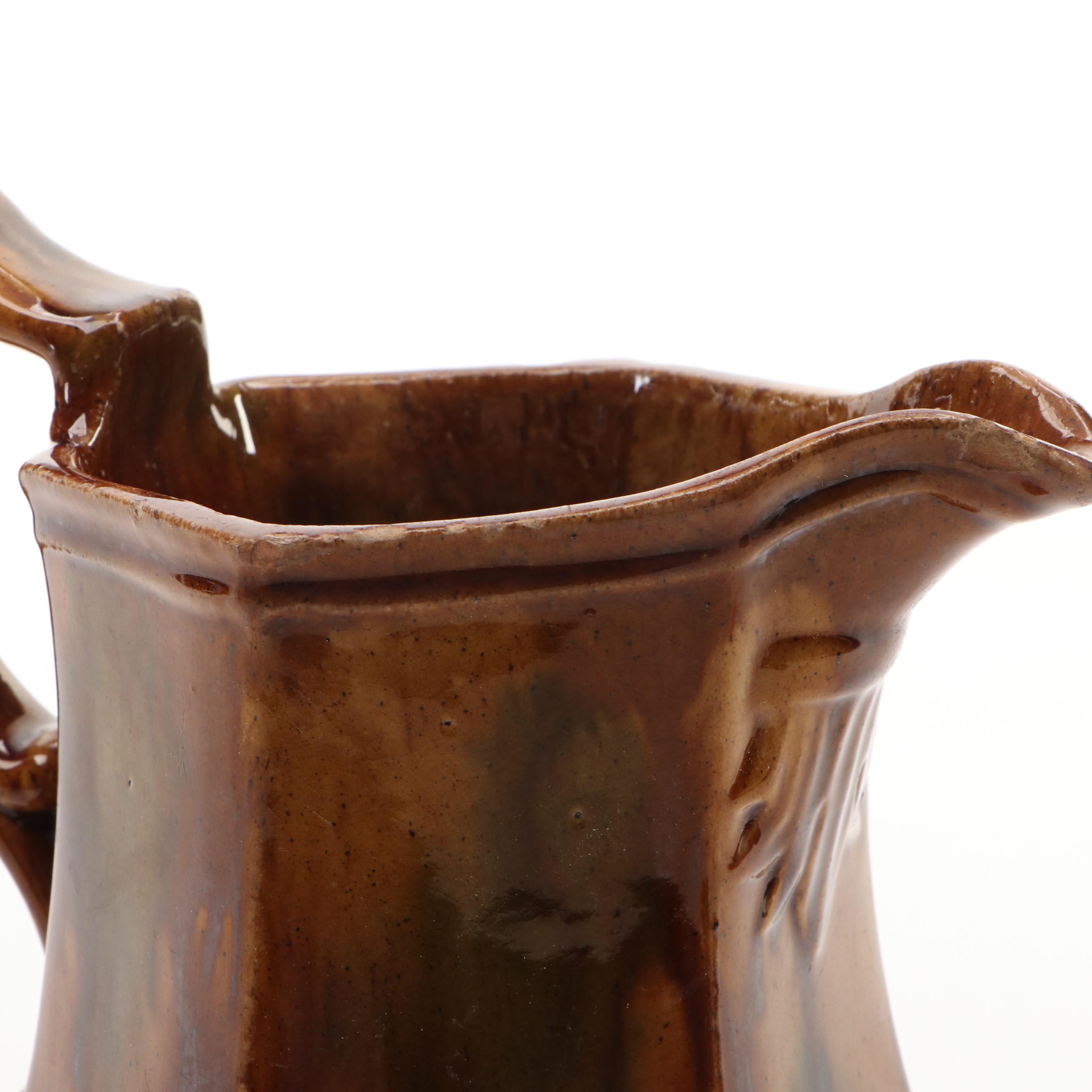 Bennington Rockingham Glazed Yellowware Ewer and Basin, 19th Century