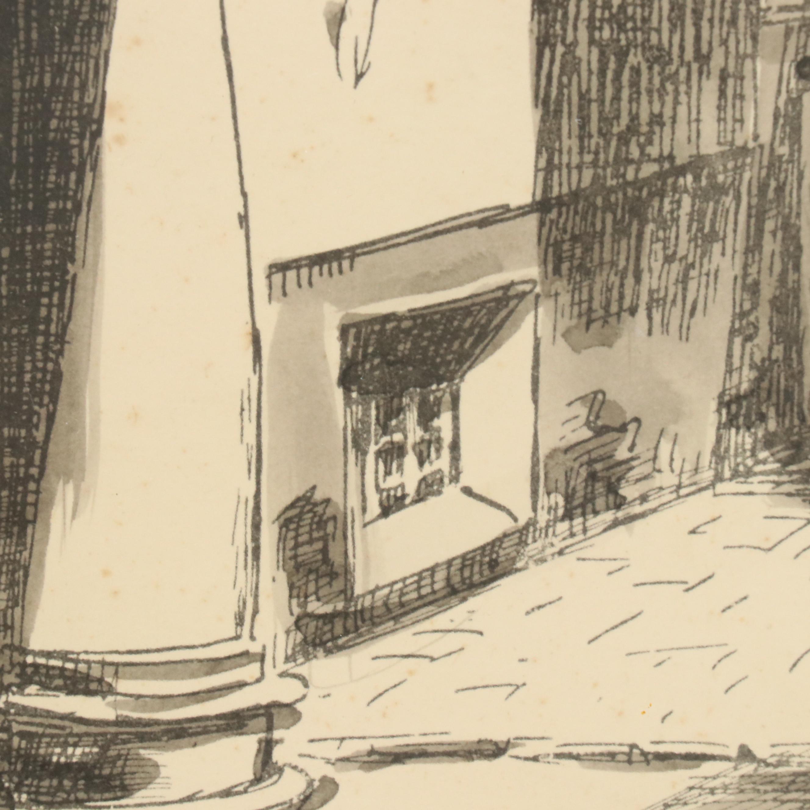 Hand-Colored Intaglio of Mallorcan Ca n'Oleza Courtyard