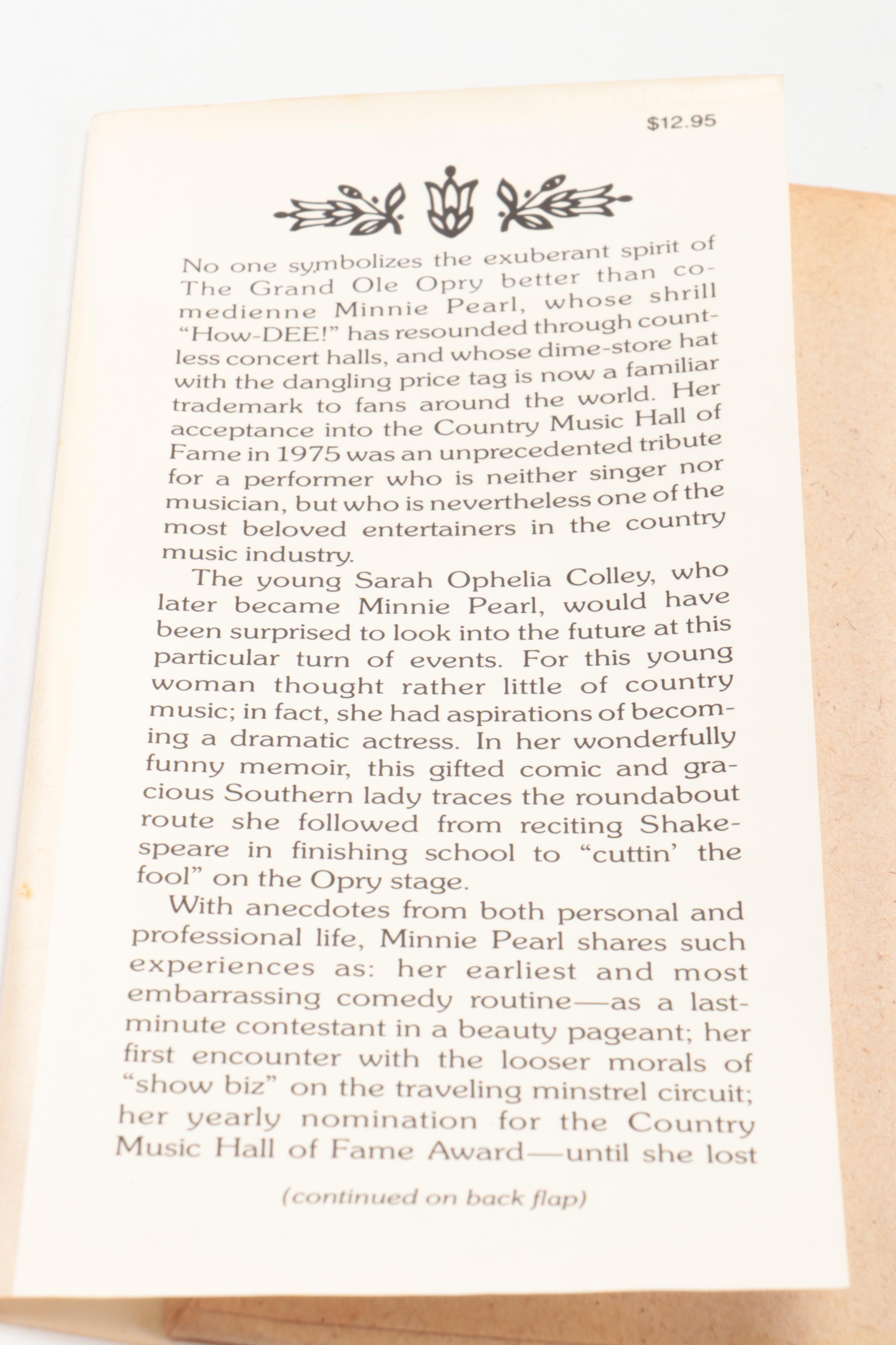 Signed "Minnie Pearl: An Autobiography" by Minnie Pearl, 1980