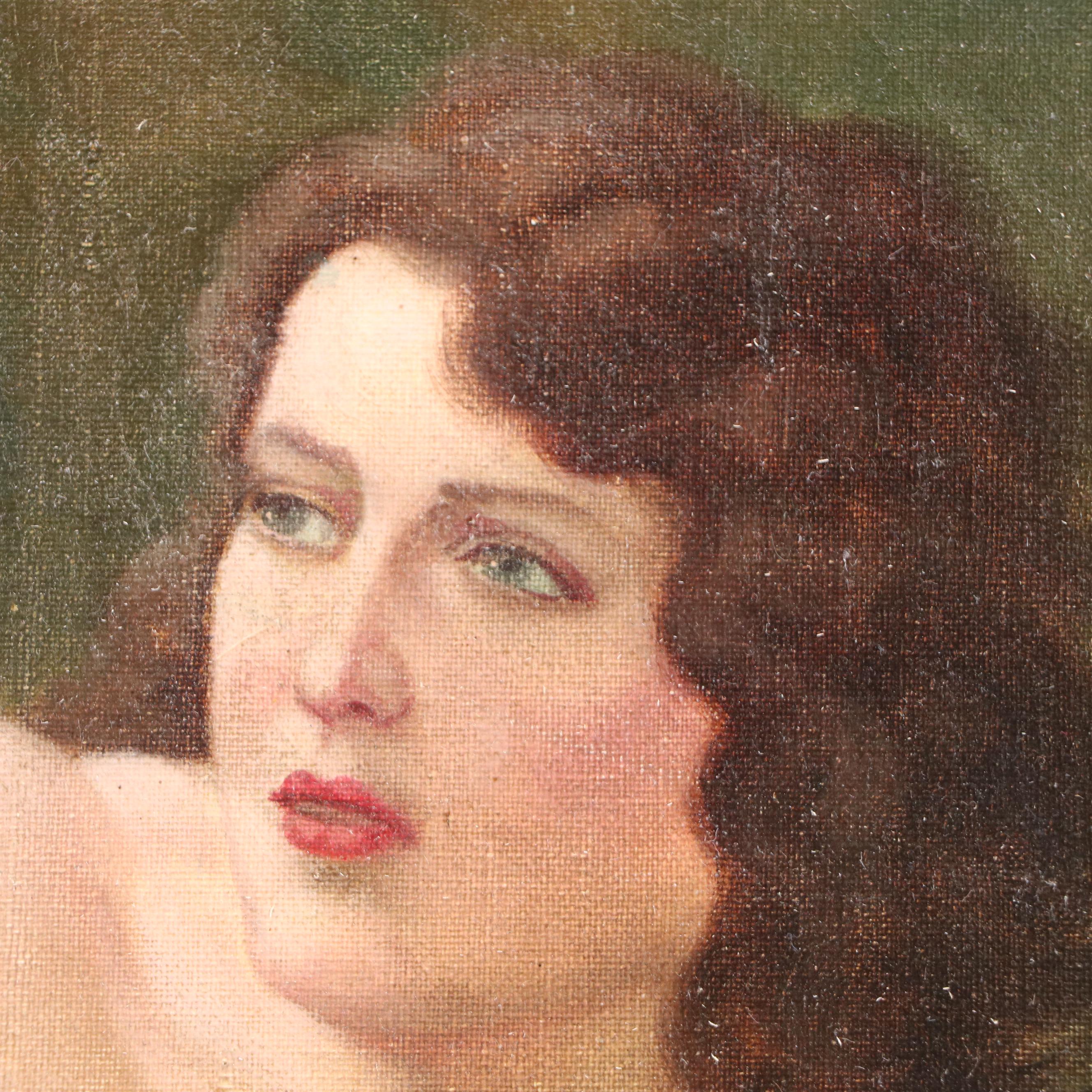 Portrait Oil Painting of Nude Woman with Sheet, Early 20th Century