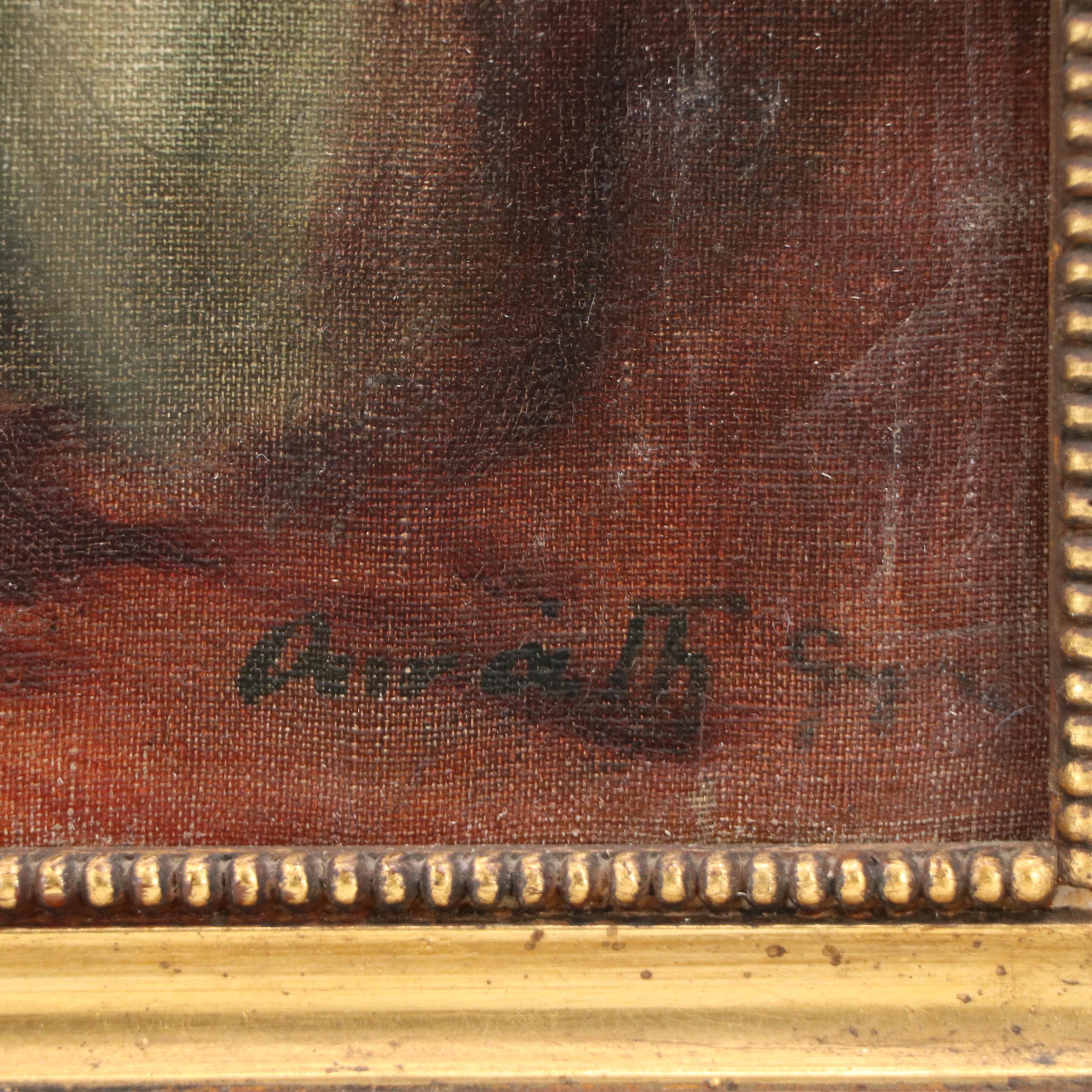 Portrait Oil Painting of Nude Woman with Sheet, Early 20th Century