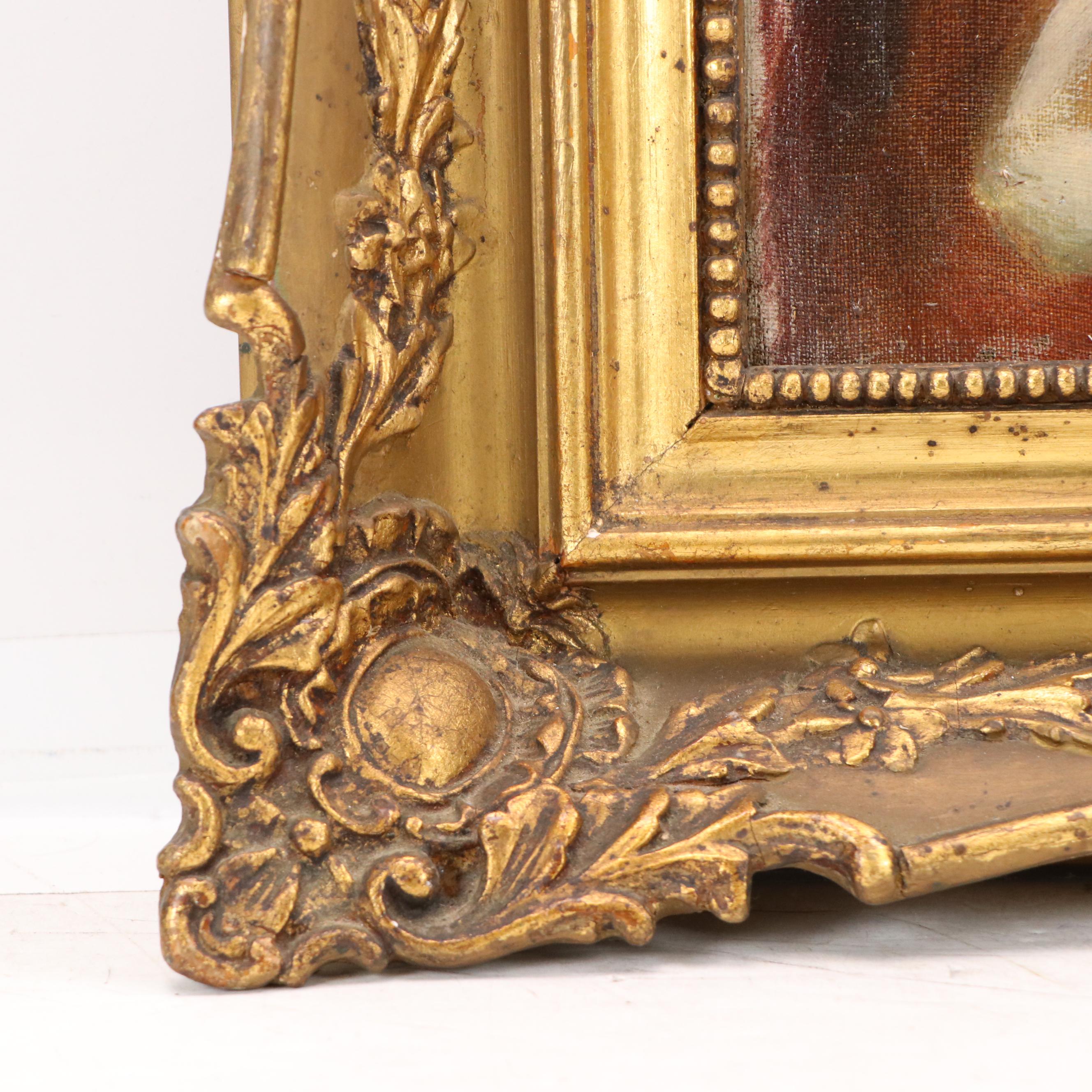 Portrait Oil Painting of Nude Woman with Sheet, Early 20th Century