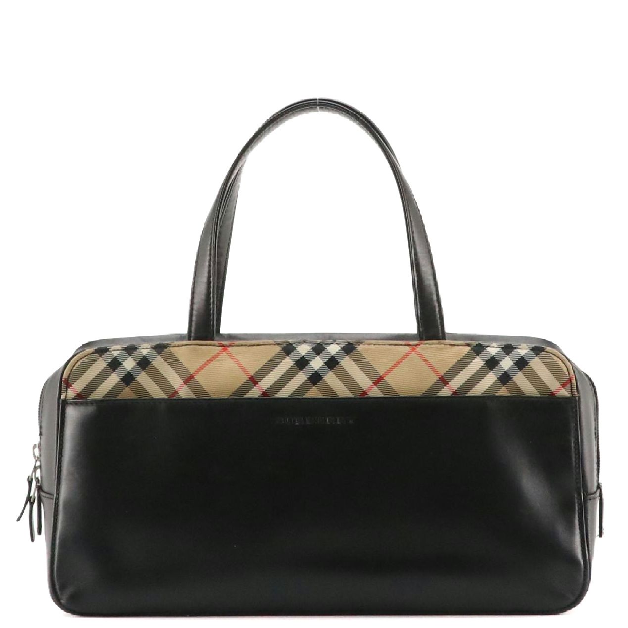 Burberry Zip-Around Top Handle Satchel in Calfskin Leather & Nova Check Accents