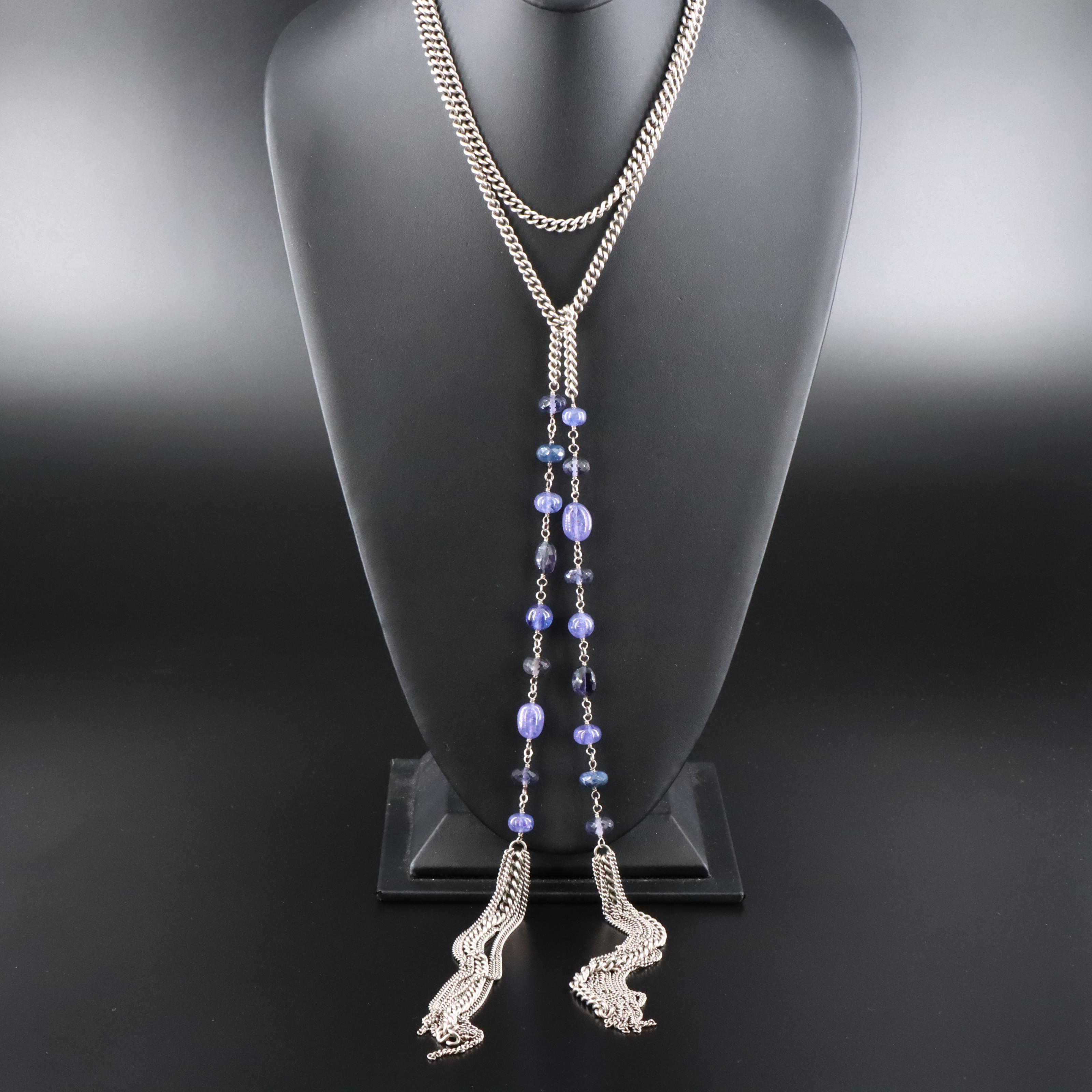 Sterling Tanzanite and Iolite Sautoir Necklace Attributed to Sheryl Lowe