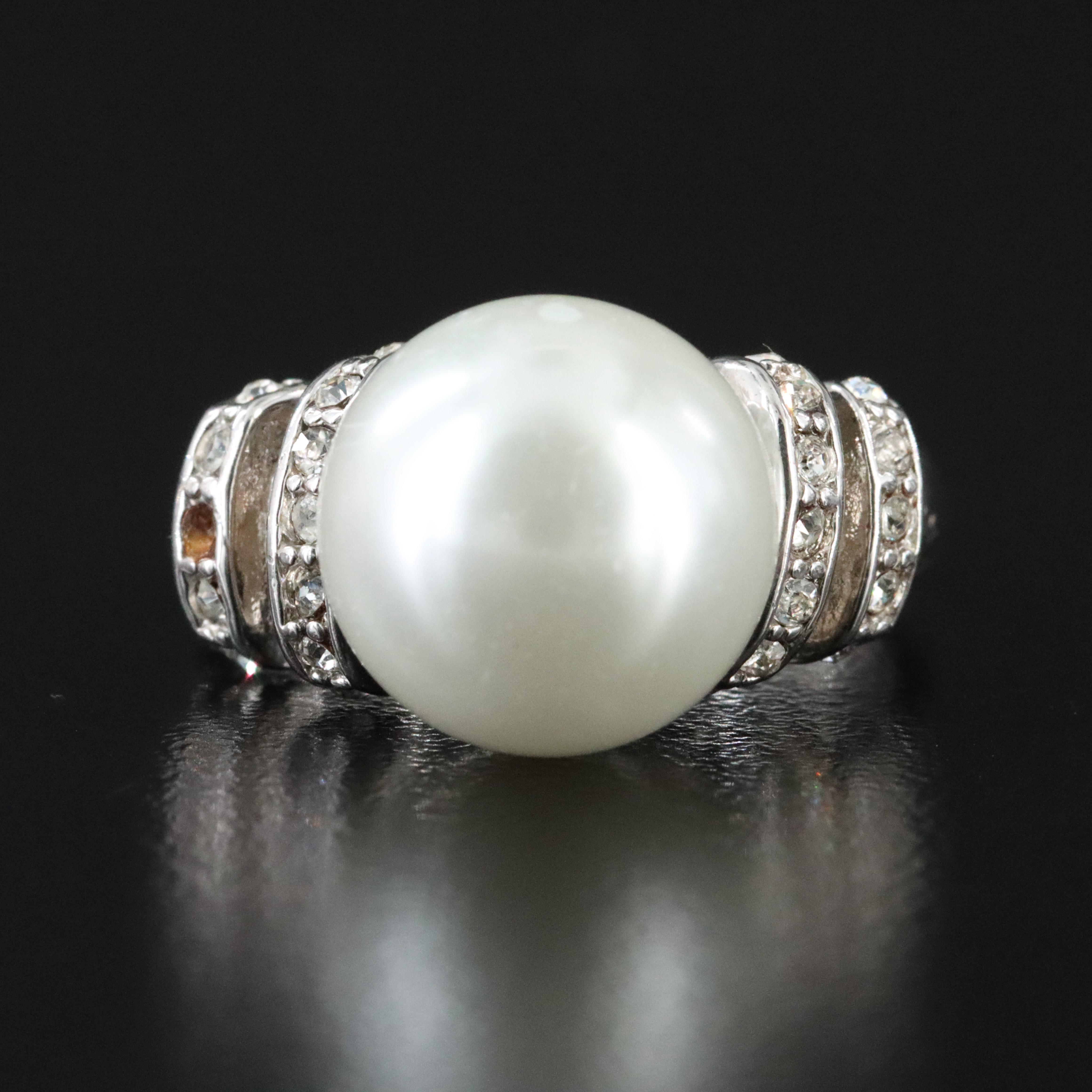 Faux Pearl and Rhinestone Ring