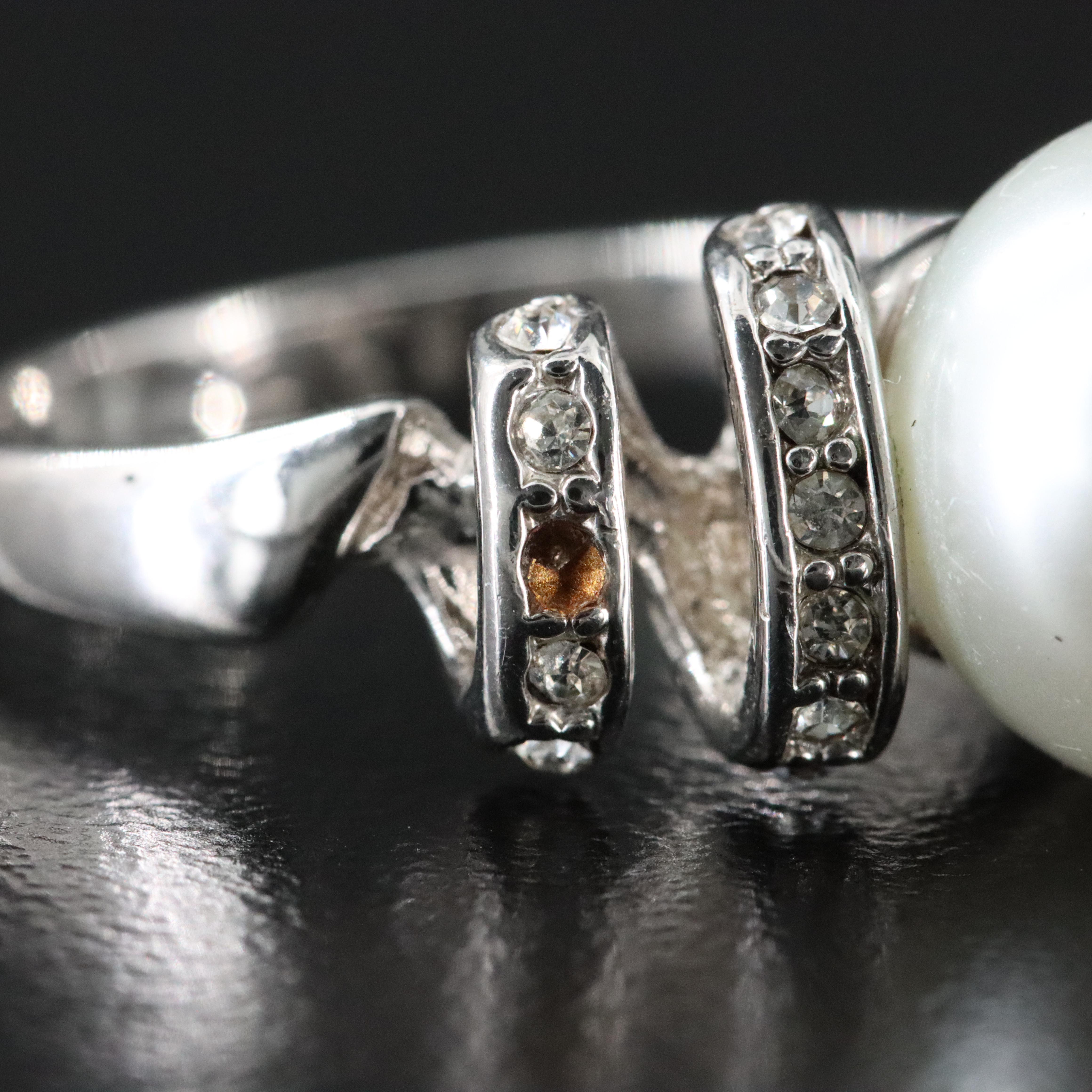 Faux Pearl and Rhinestone Ring