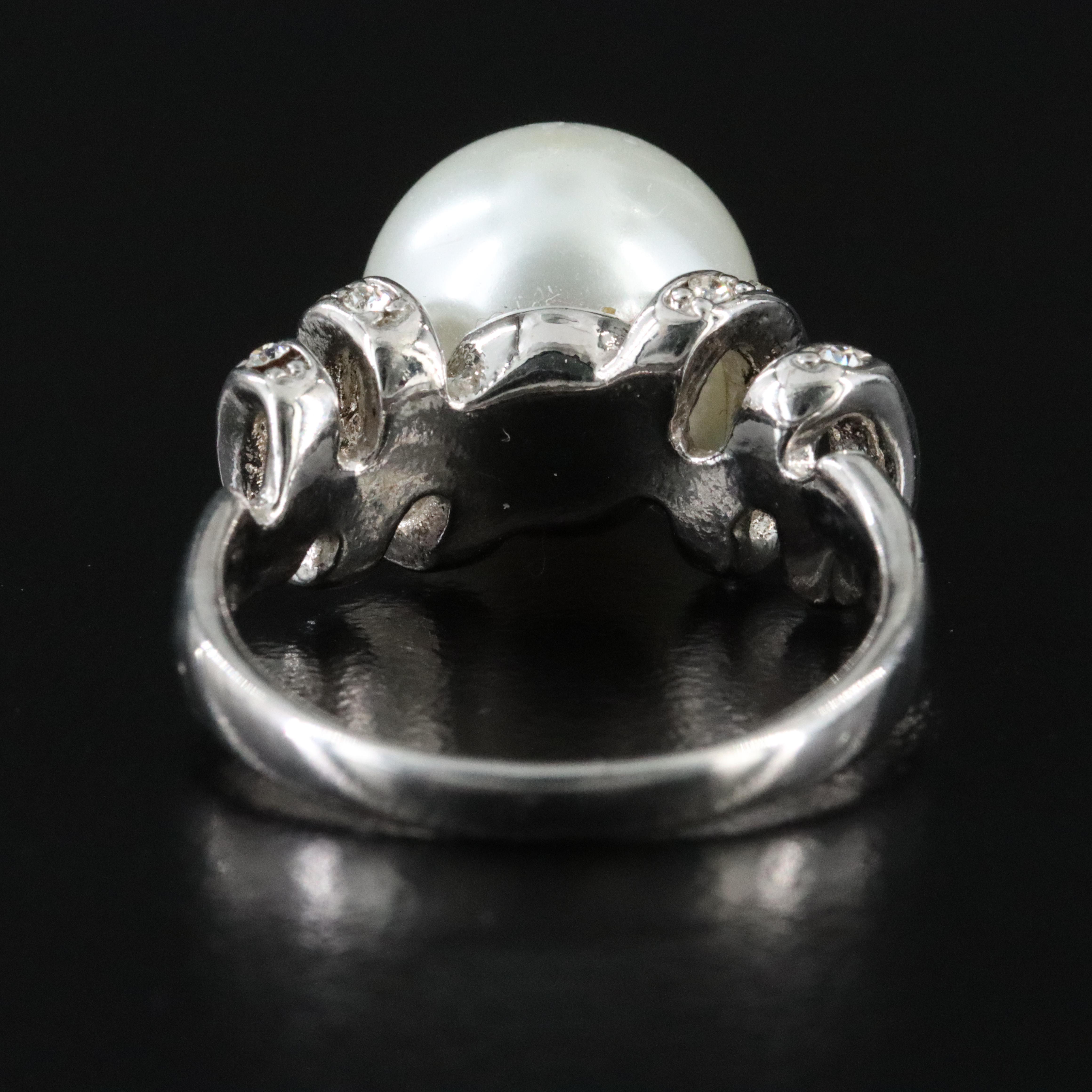 Faux Pearl and Rhinestone Ring