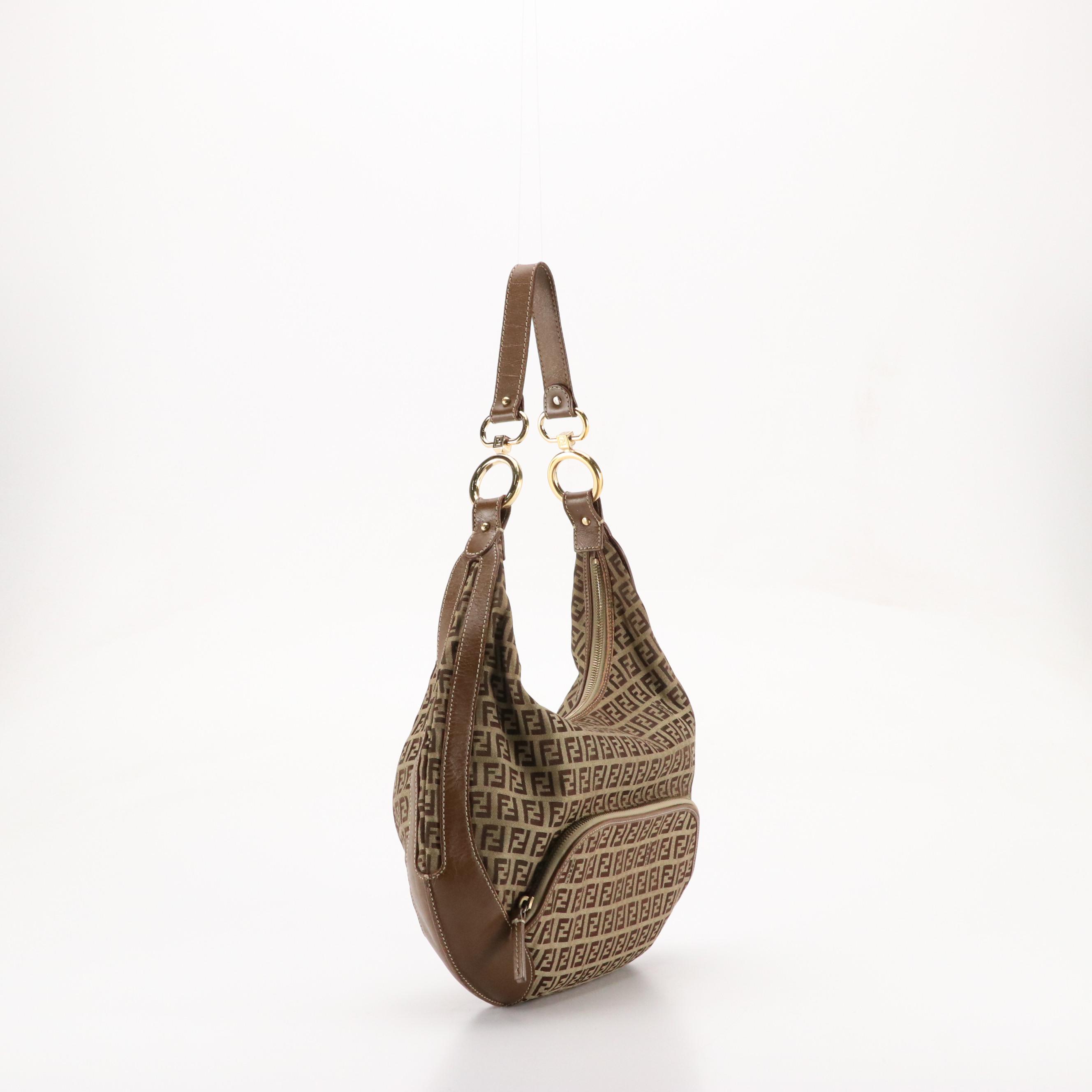 Fendi Chef Pocket Hobo Bag in Brown Zucchino Canvas and Leather Trim
