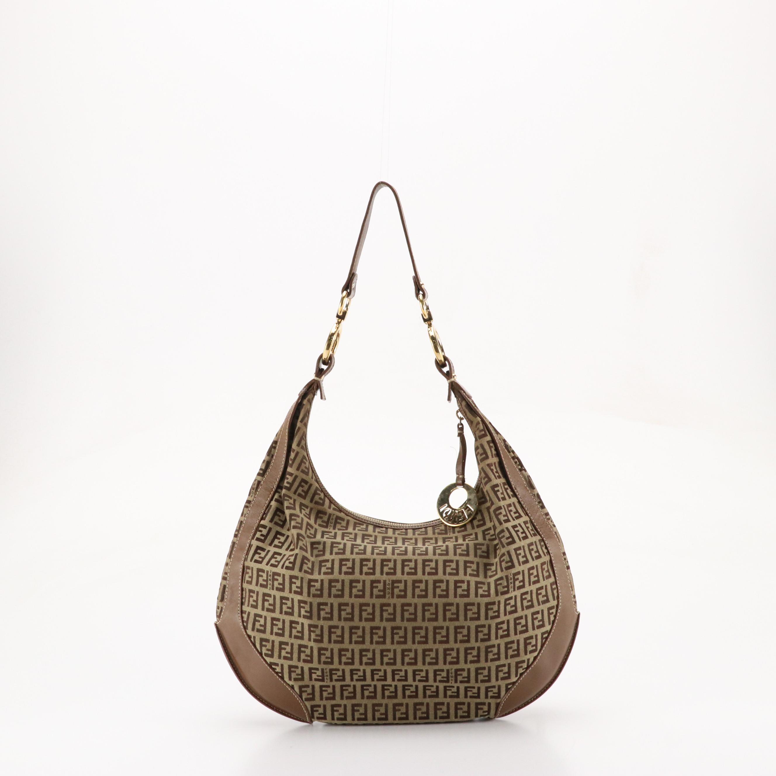 Fendi Chef Pocket Hobo Bag in Brown Zucchino Canvas and Leather Trim