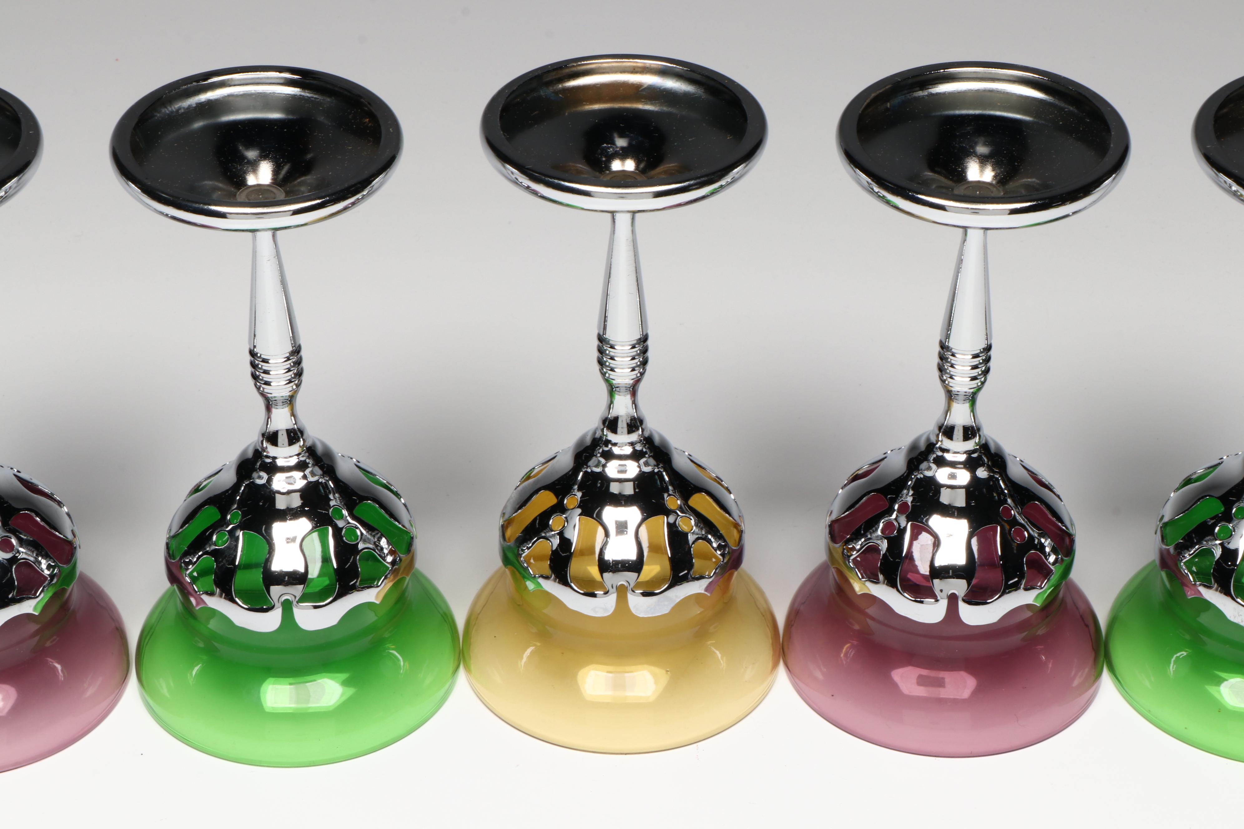 United Chromium of New York Art Deco Cocktail Glasses with Shaker and Tray