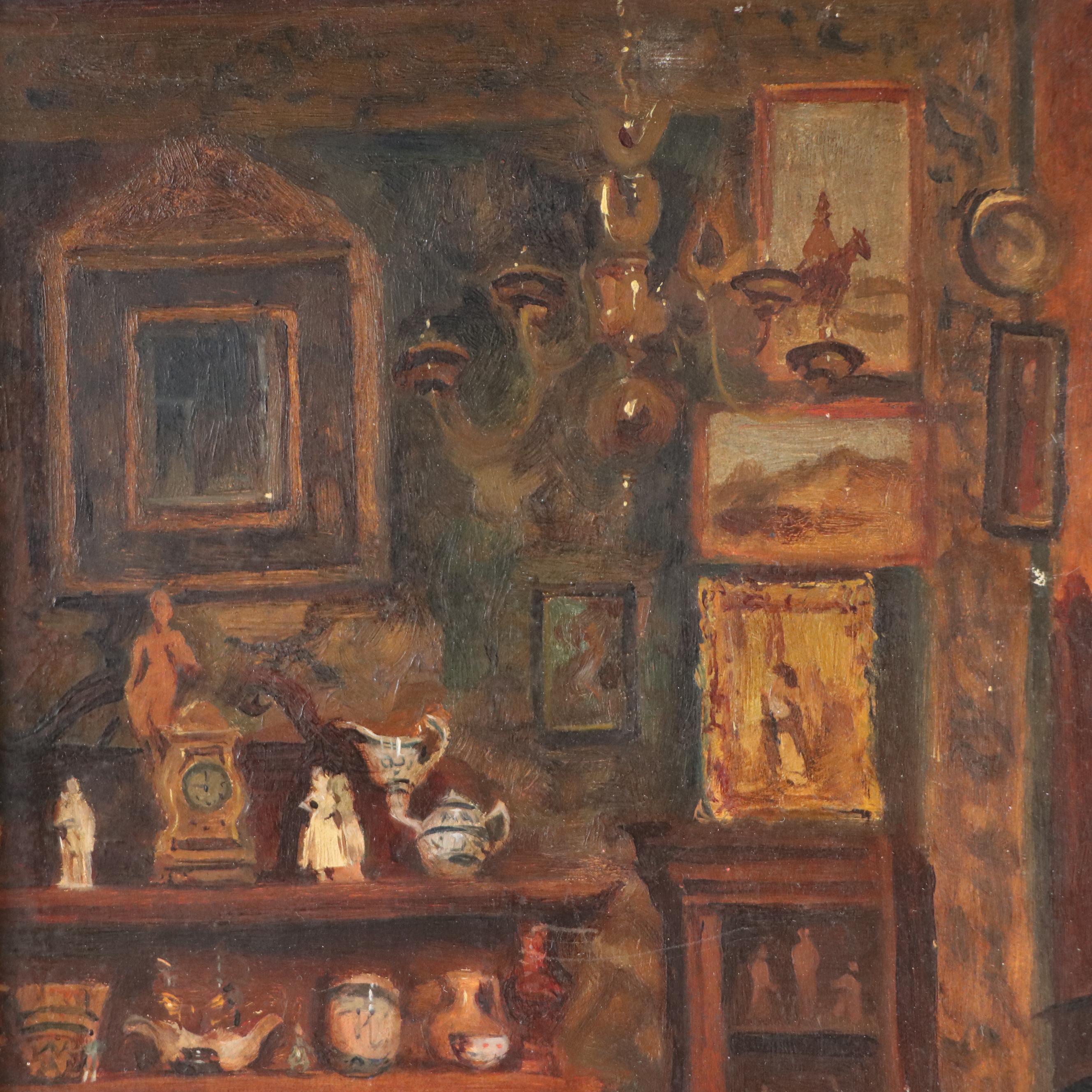 Tony Torta Genre Oil Painting of Maid Playing with Kitten, 1902