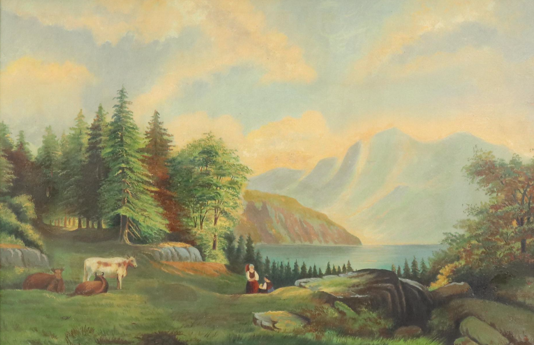 Alpine Pastoral Landscape Oil Painting