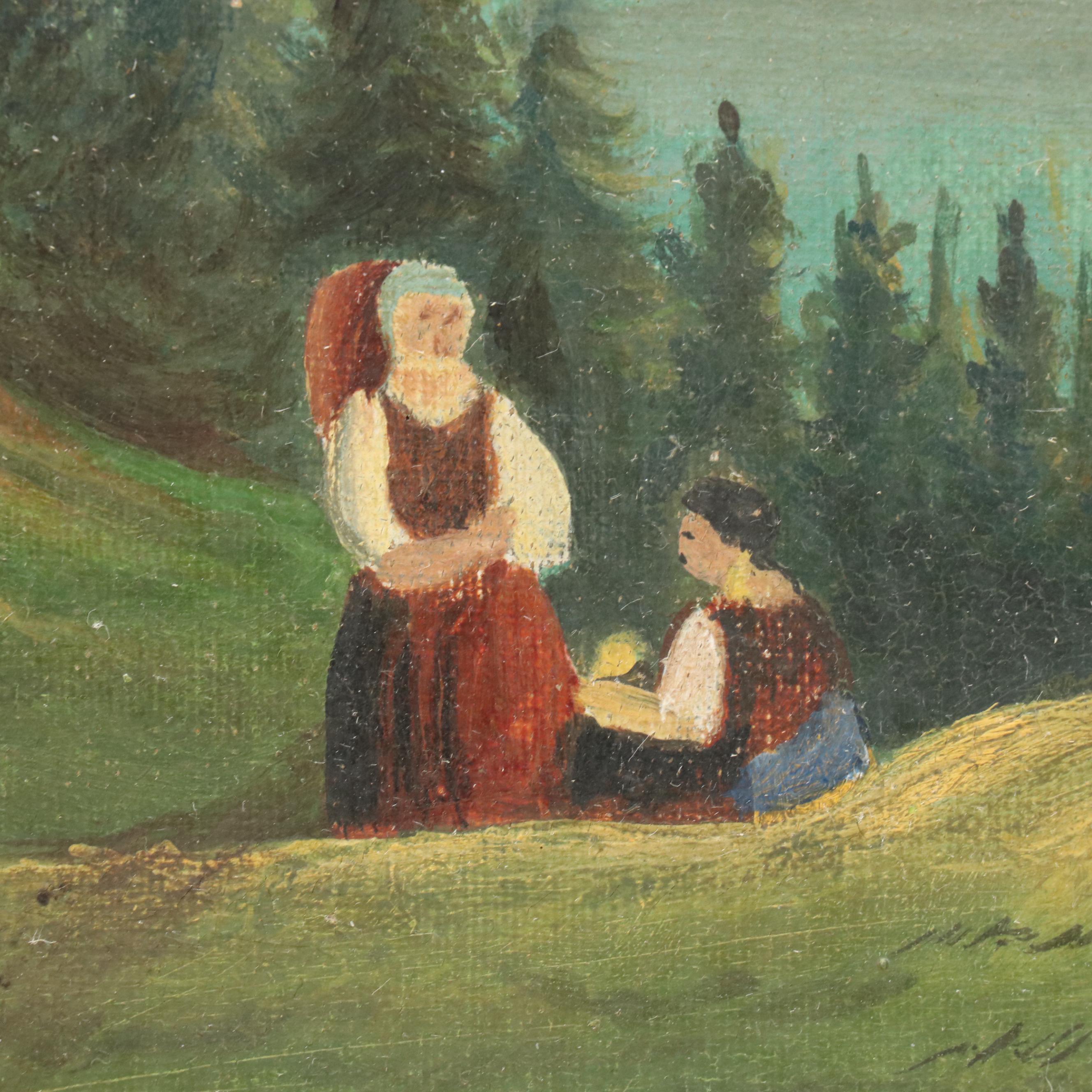 Alpine Pastoral Landscape Oil Painting