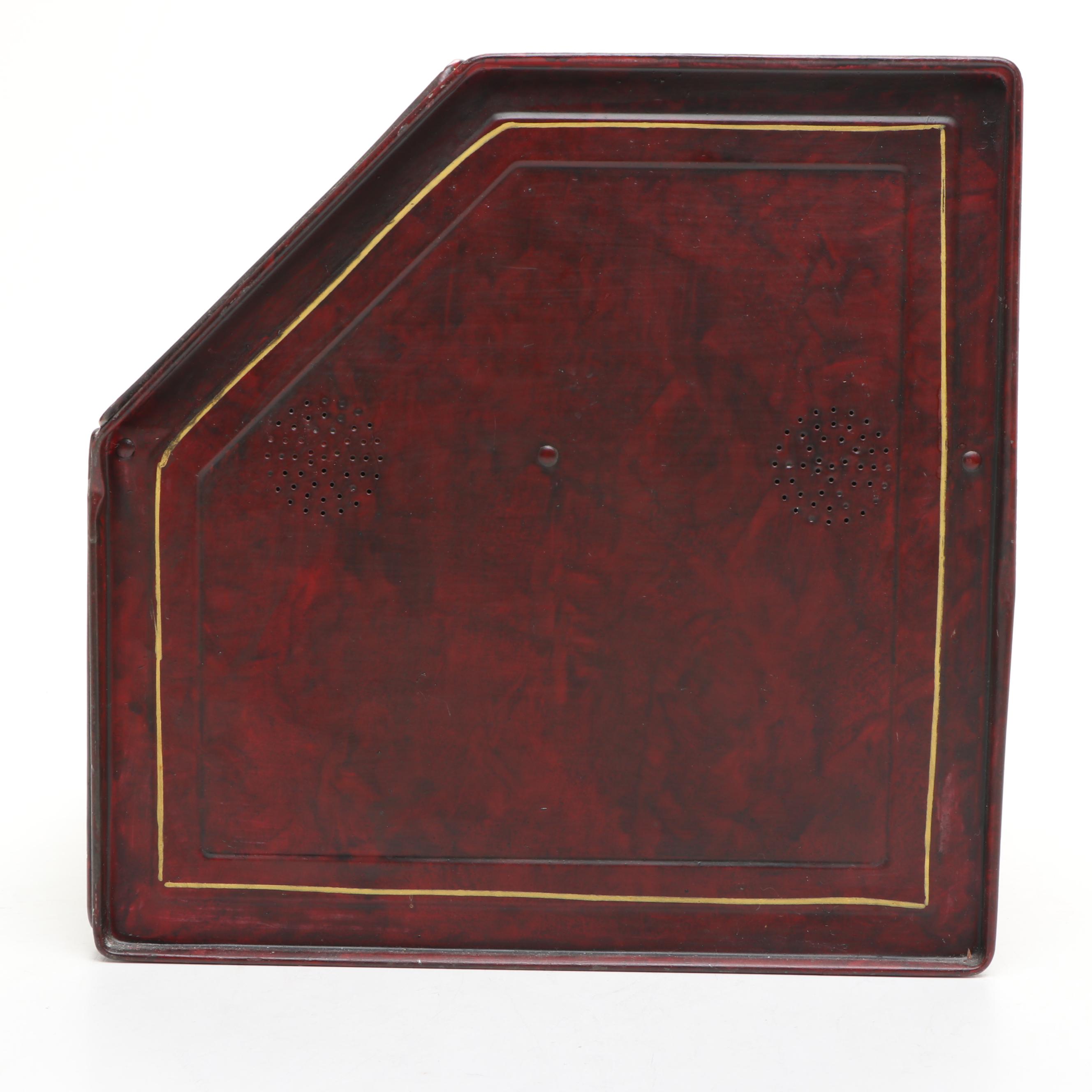 Americana Folk Art Hand-Painted and Signed Landscape Metal Hinged Breadbox