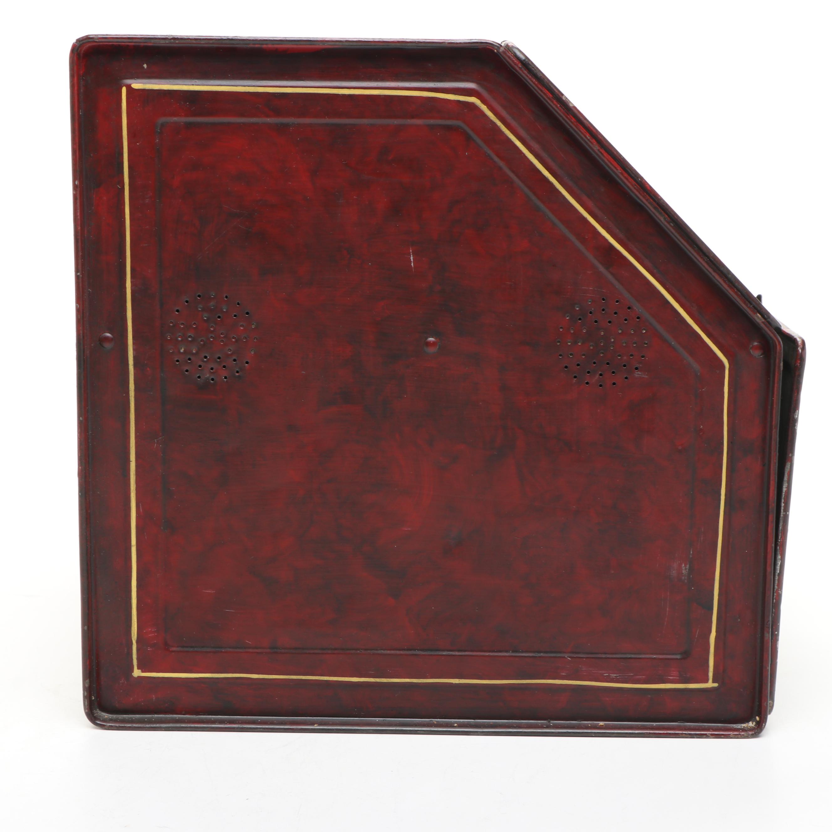 Americana Folk Art Hand-Painted and Signed Landscape Metal Hinged Breadbox