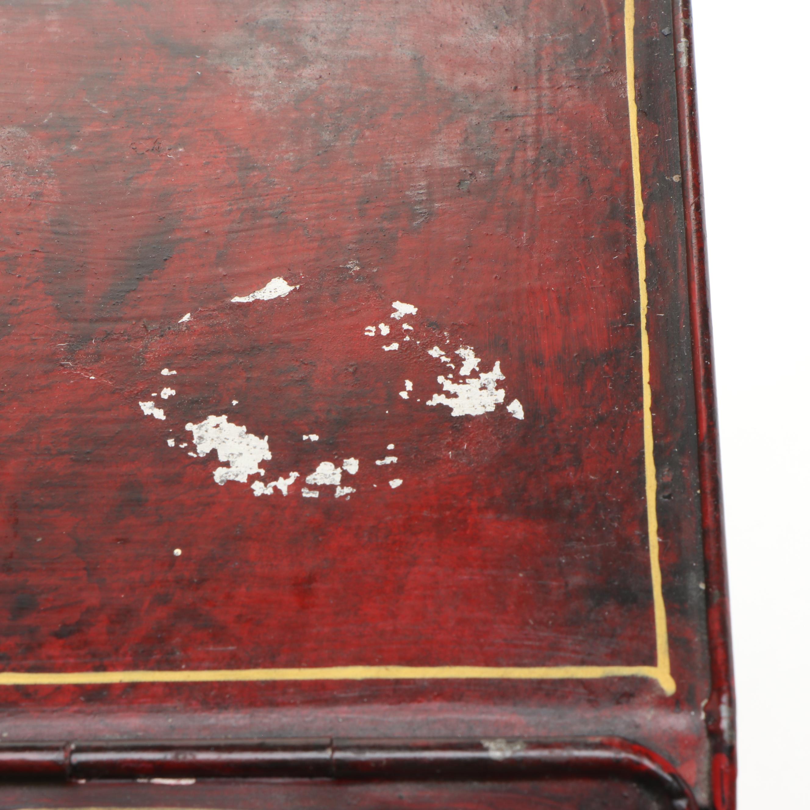 Americana Folk Art Hand-Painted and Signed Landscape Metal Hinged Breadbox