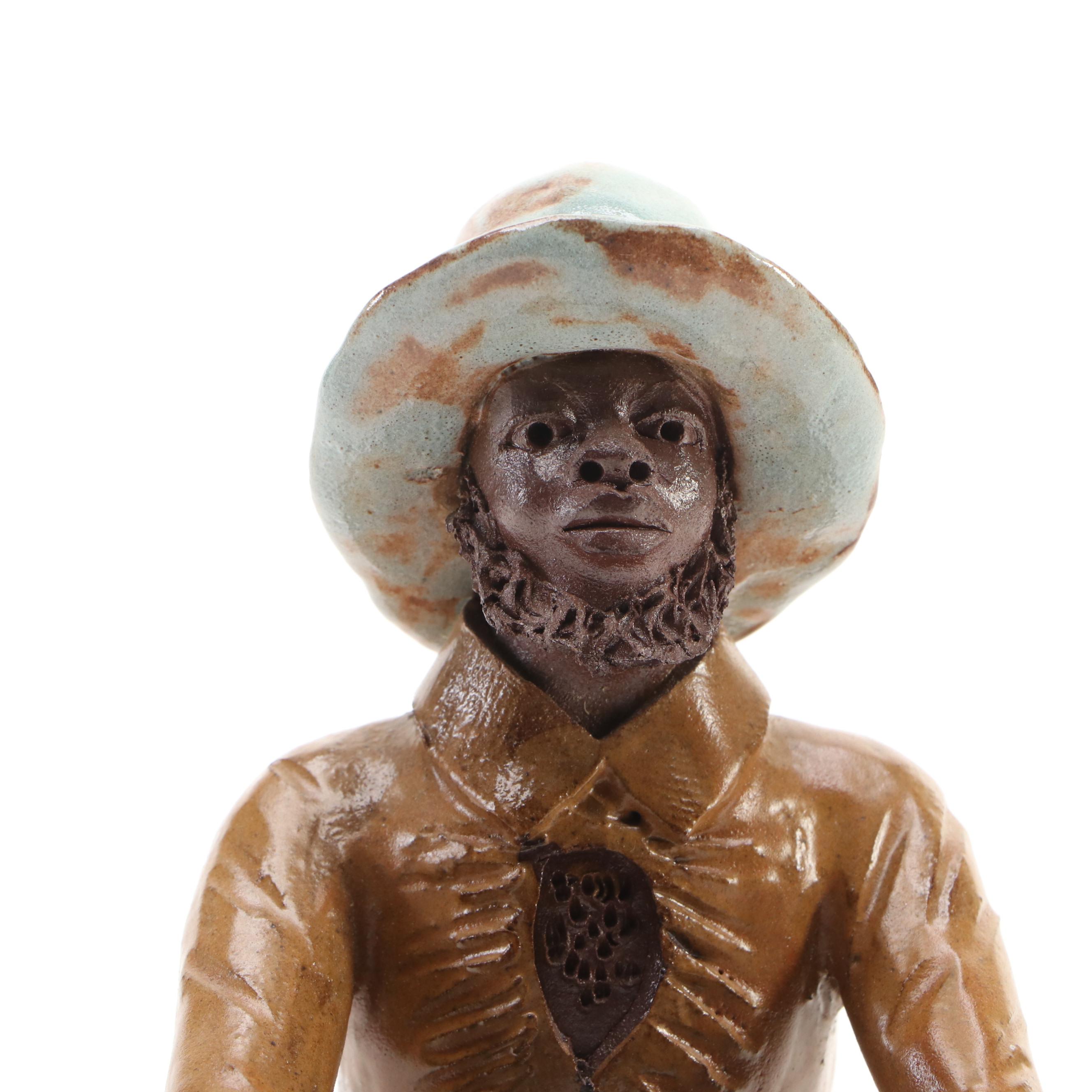 Folk Art Style Red Clay Drummer Musician Figure, 20th Century, Possibly Jamaican