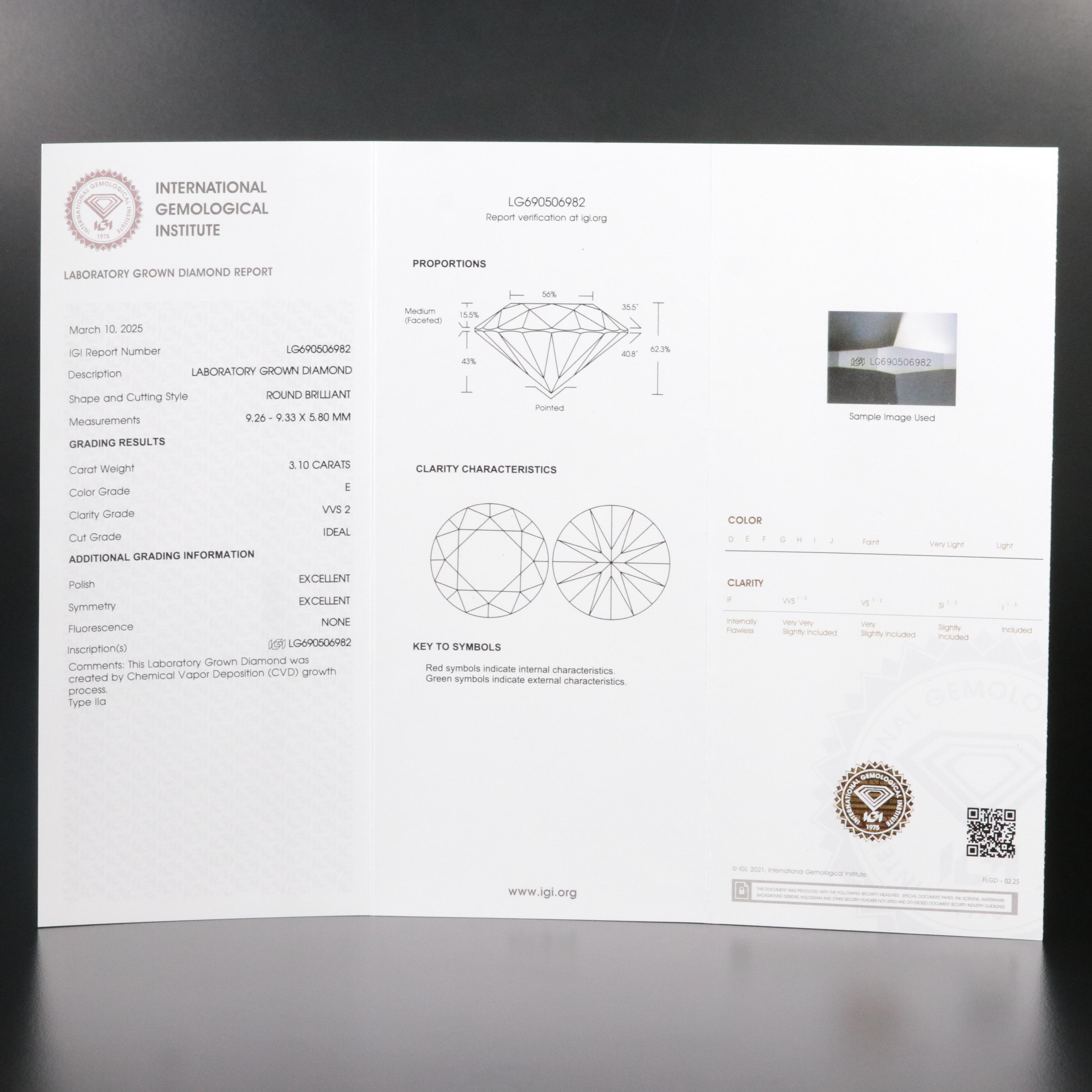 Loose 3.10 CT Lab Grown Diamond with IGI Report