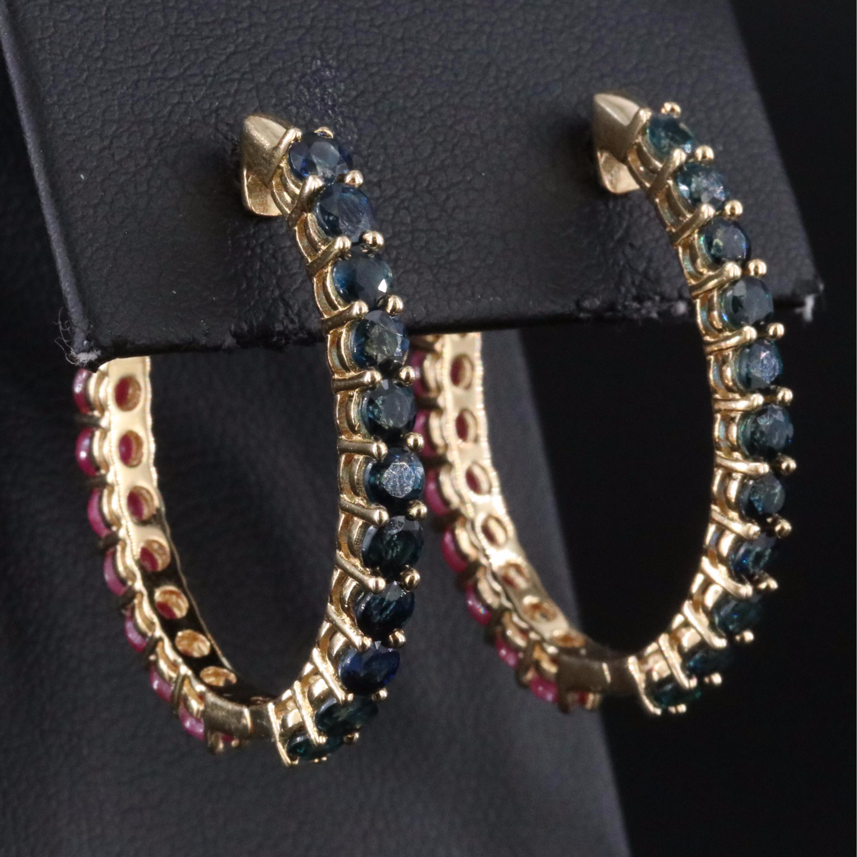 Sterling Reversible Ruby and Sapphire Hoop Earrings
