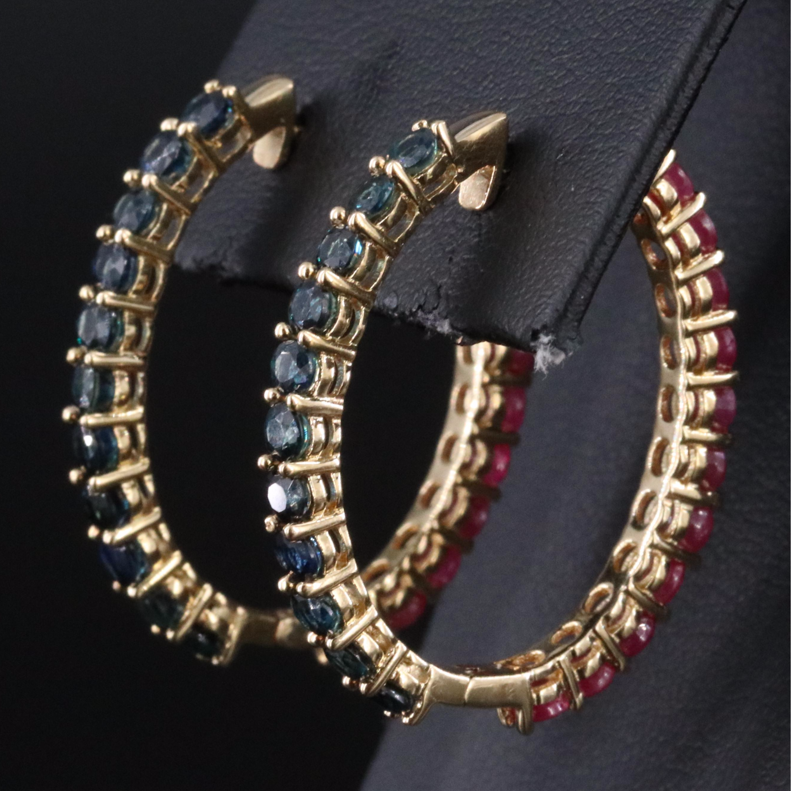 Sterling Reversible Ruby and Sapphire Hoop Earrings