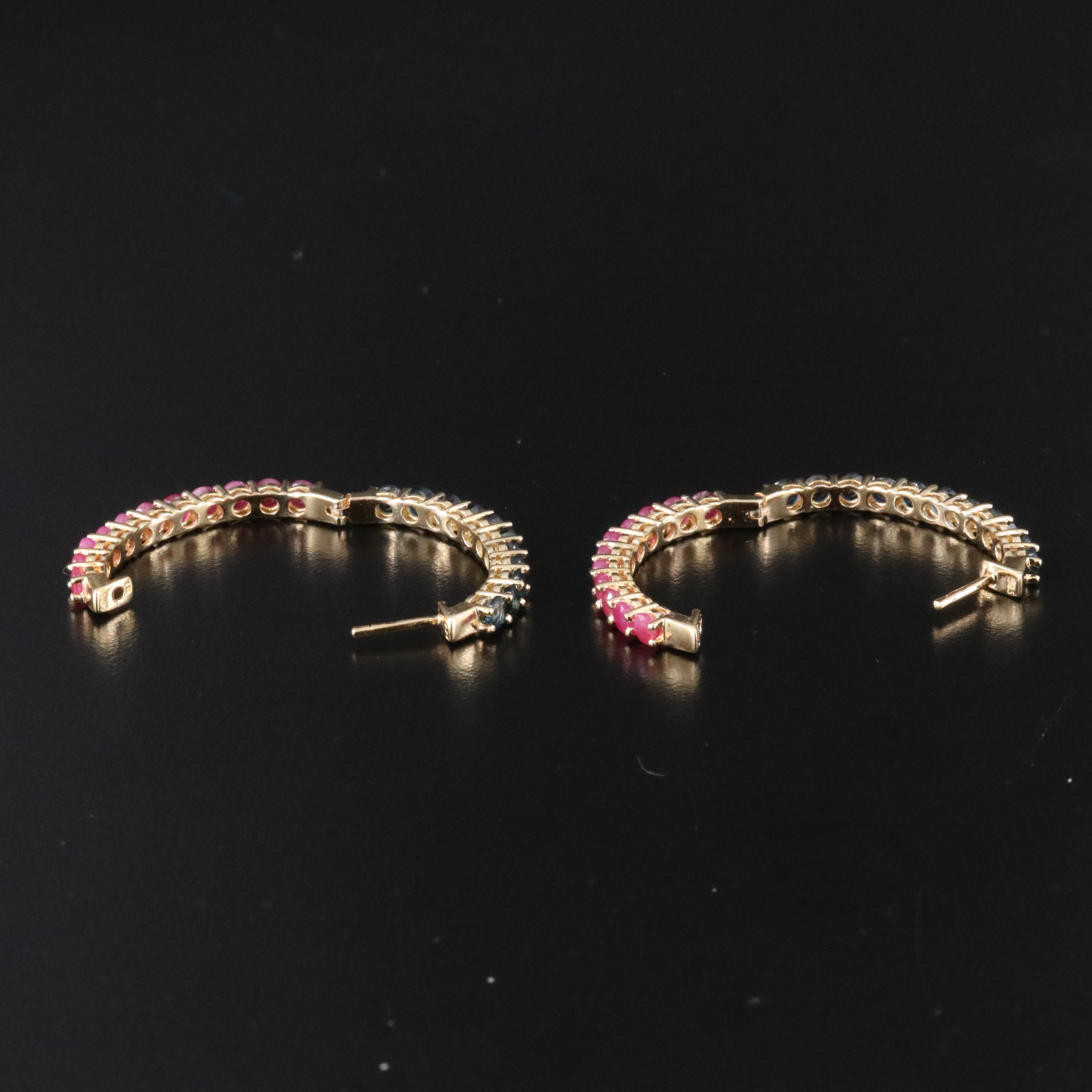 Sterling Reversible Ruby and Sapphire Hoop Earrings