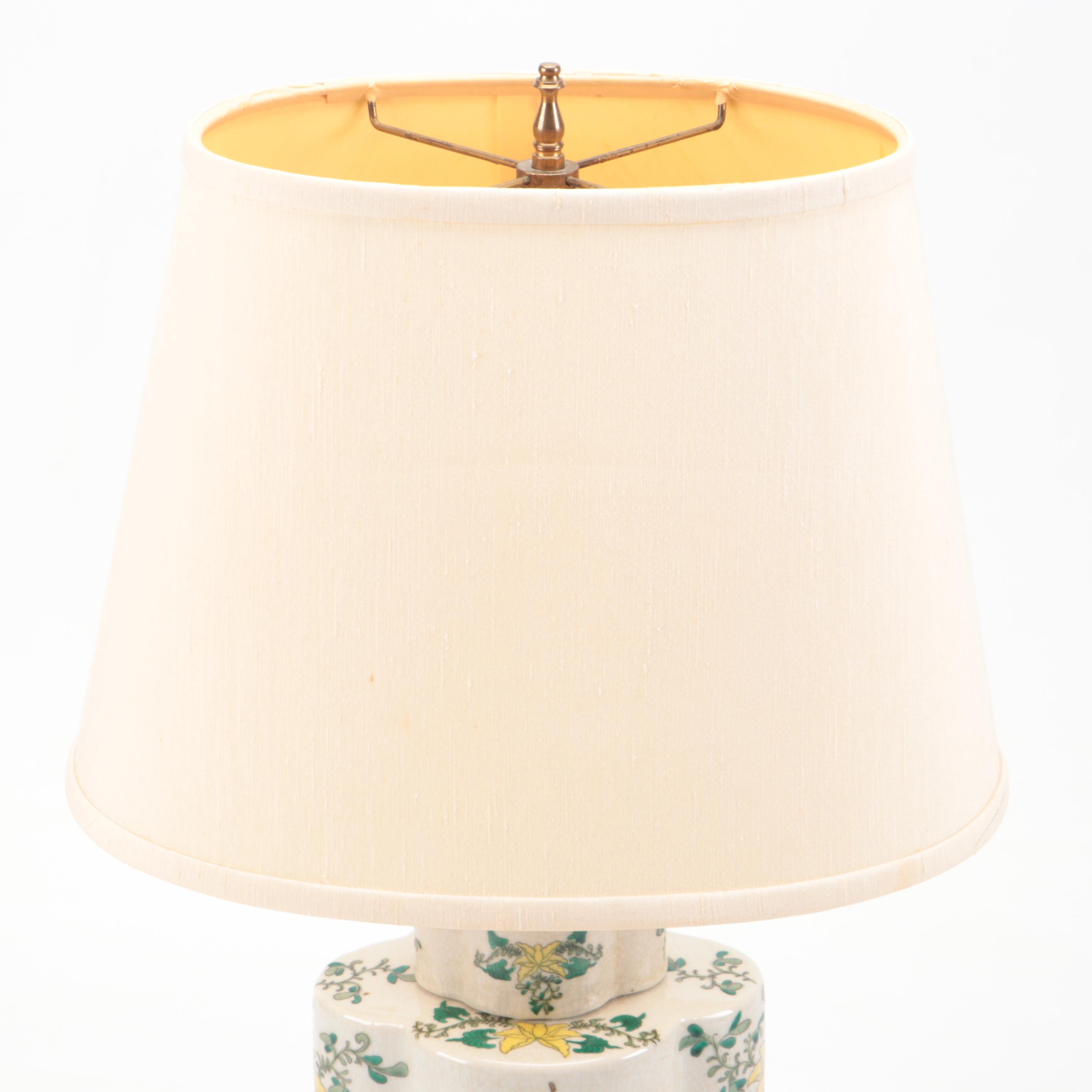 Chinese Porcelain Tea Caddy Table Lamp with Silk Shade