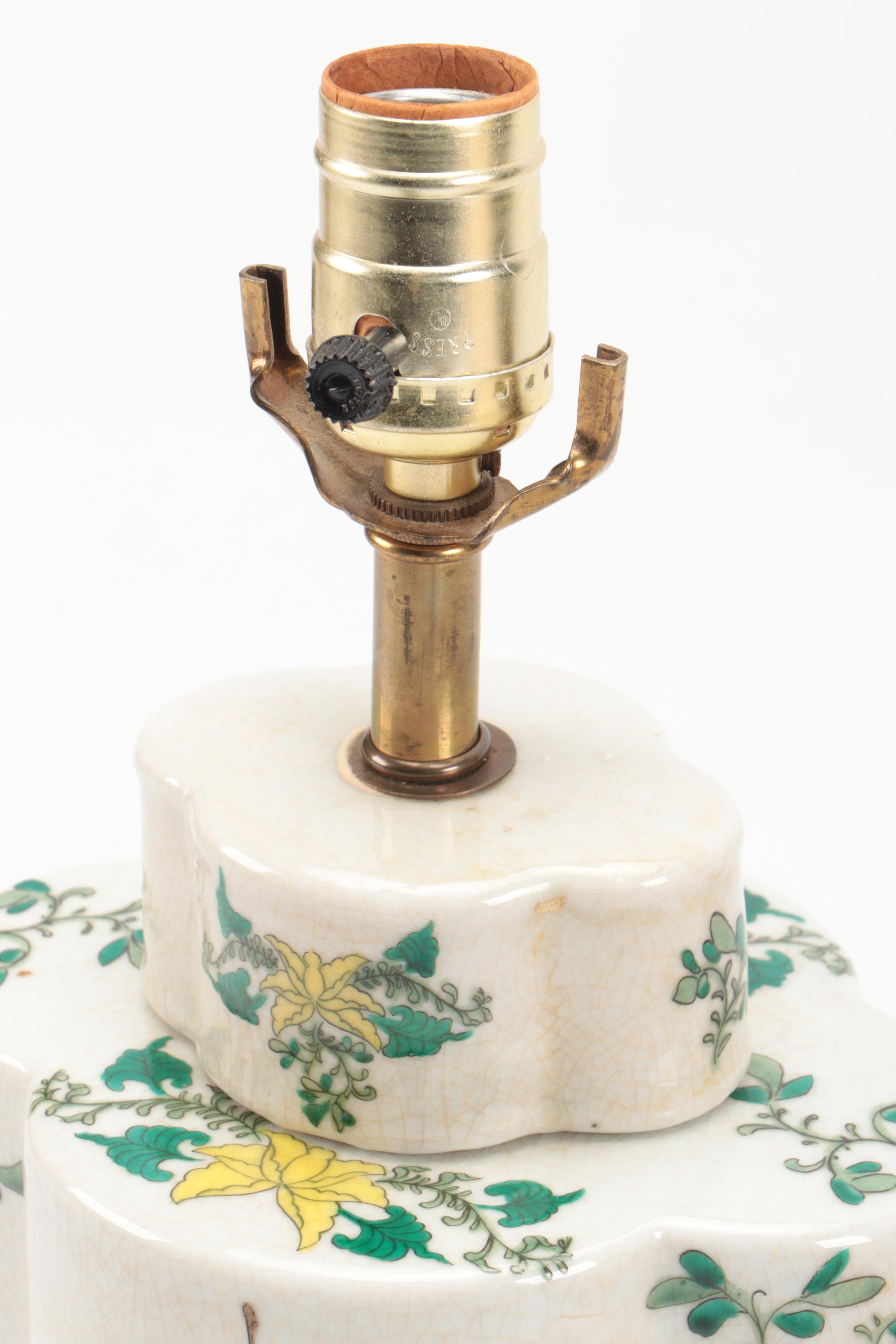 Chinese Porcelain Tea Caddy Table Lamp with Silk Shade