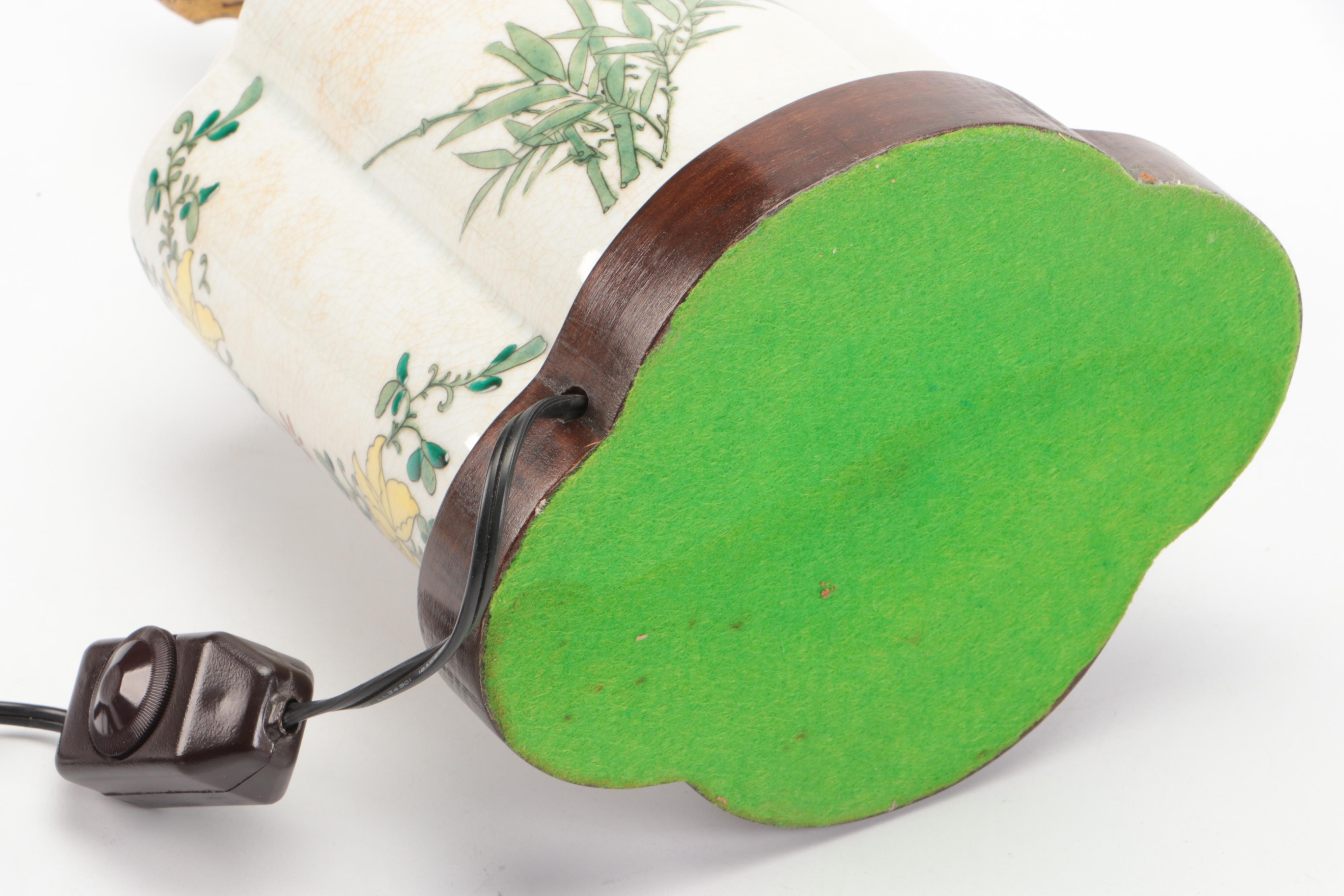 Chinese Porcelain Tea Caddy Table Lamp with Silk Shade