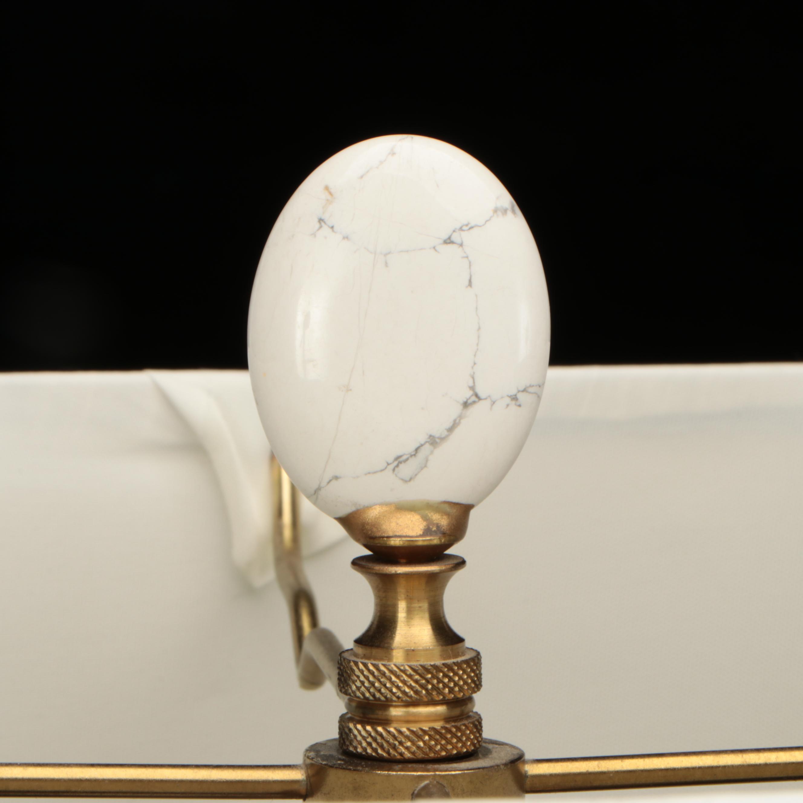 Carved Alabaster Urn Table Lamps with Matching Finials, Silk Shades