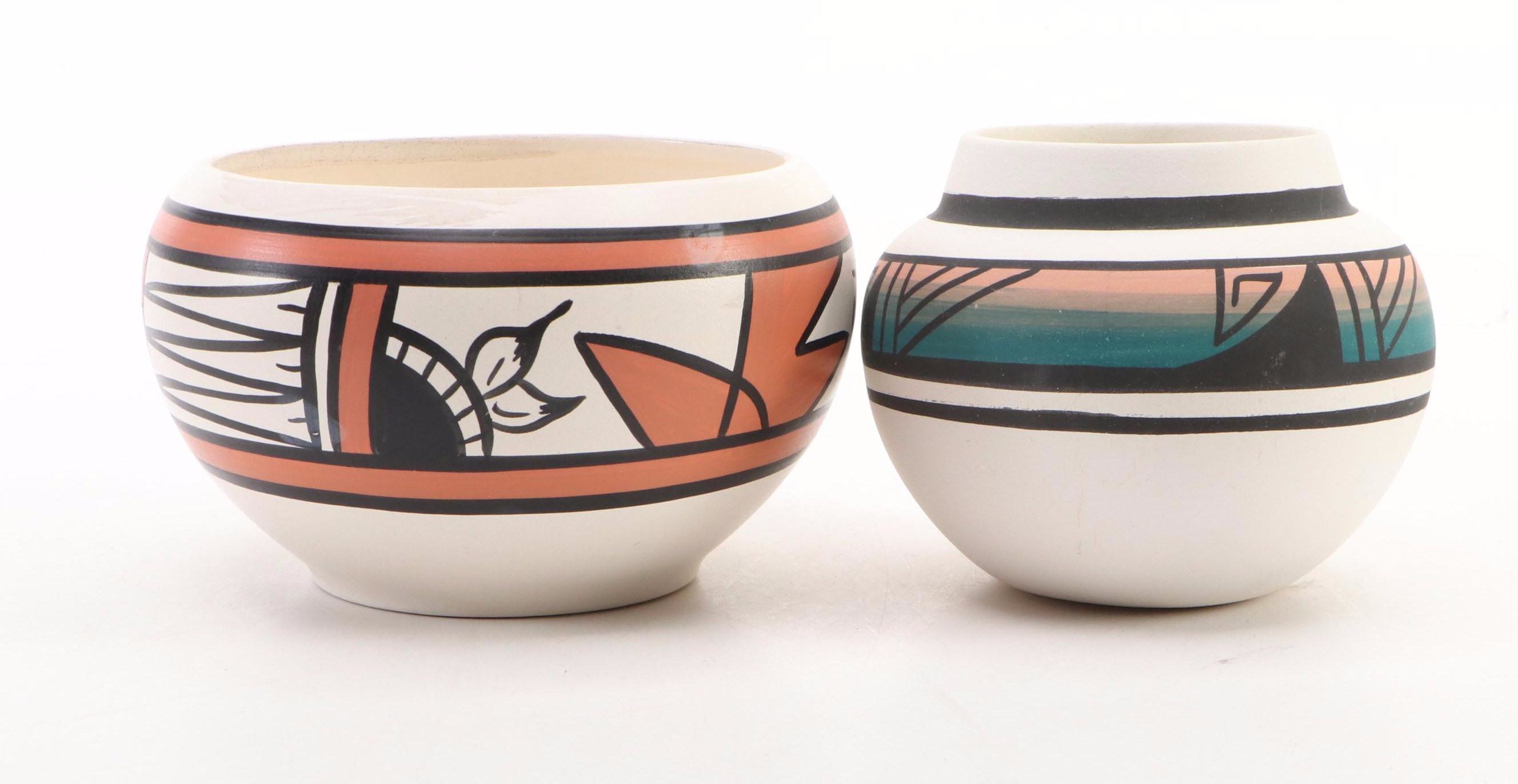 Virginia Silas Navajo Vase with Papago Friendship Bowl and More, 20th C.
