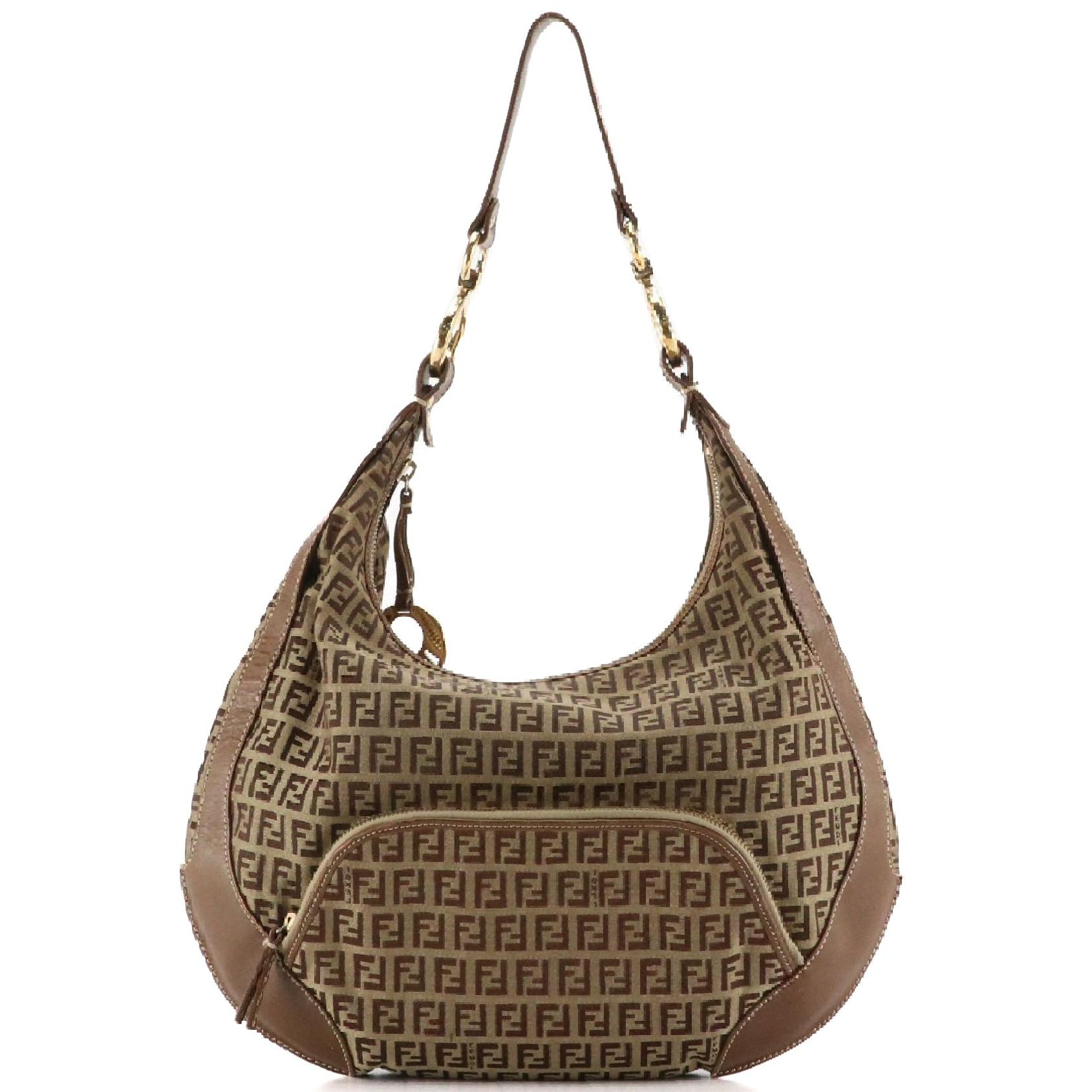 Fendi Chef Pocket Hobo Bag in Brown Zucchino Canvas and Leather Trim