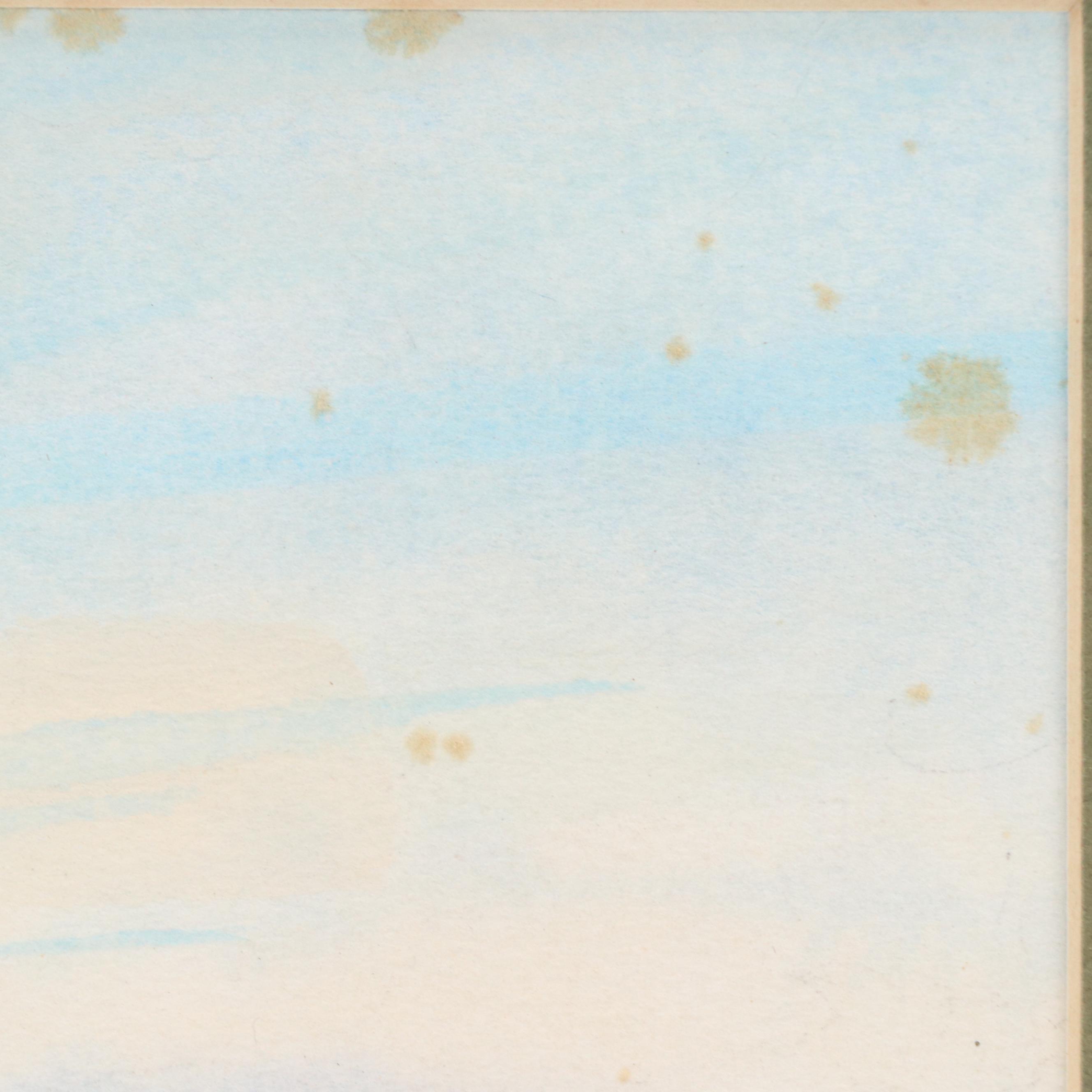 Signed Watercolor Painting of Native American Fording River with Horses, 1977