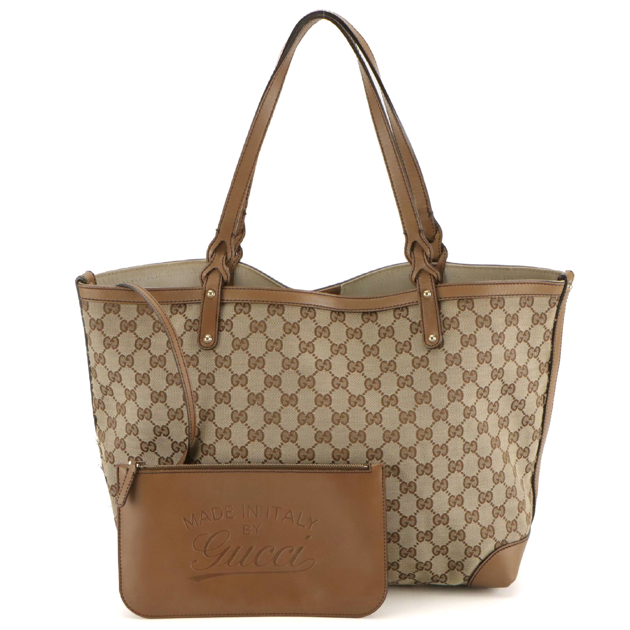 Gucci Craft Tote in GG Canvas and Mocha Brown Calfskin Leather