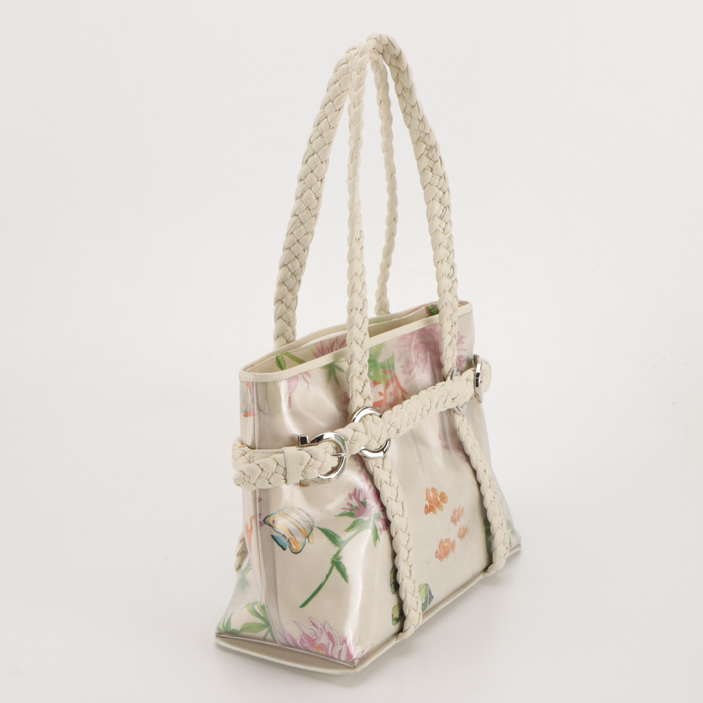 Salvatore Ferragamo Floral Fish Printed Clear PVC and Eric Javits Shoulder Bags