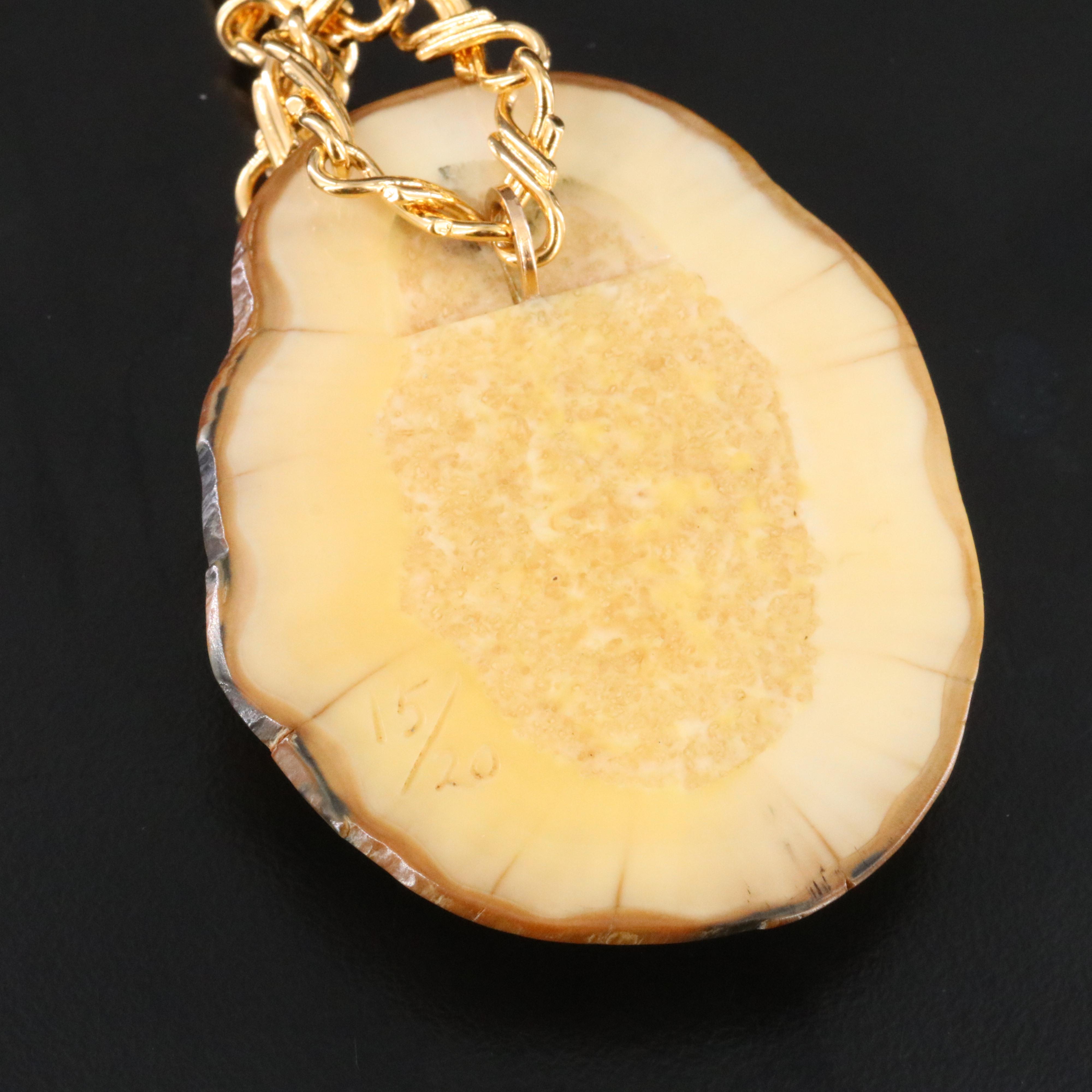 Cha Rnacircle Carved Fossil Walrus Tusk Pendant Necklace and Earrings