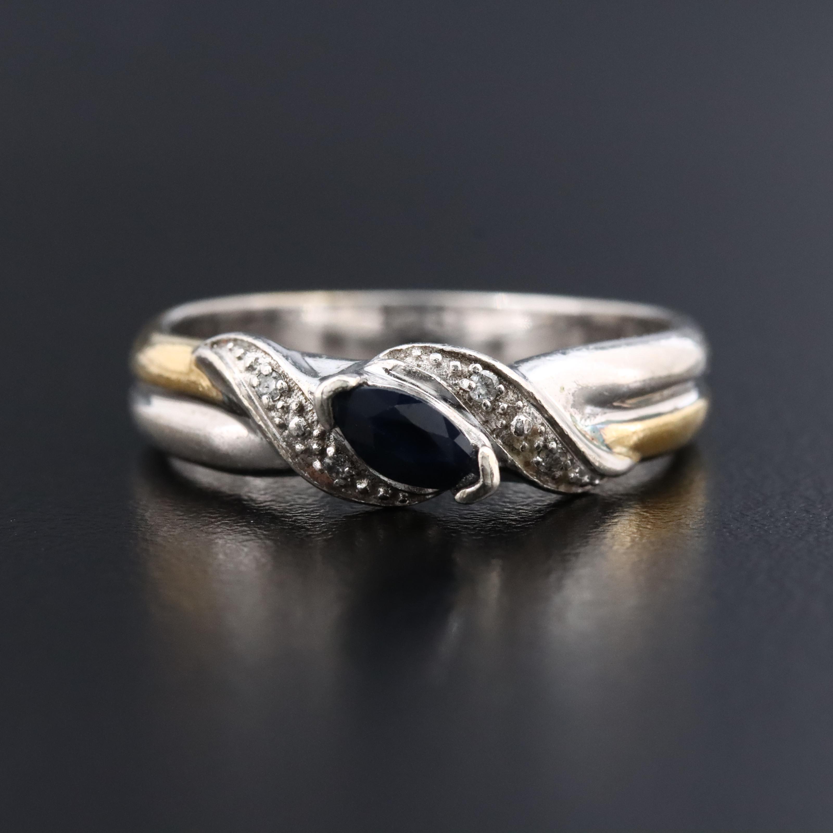 Sterling Sapphire and Diamond Ring