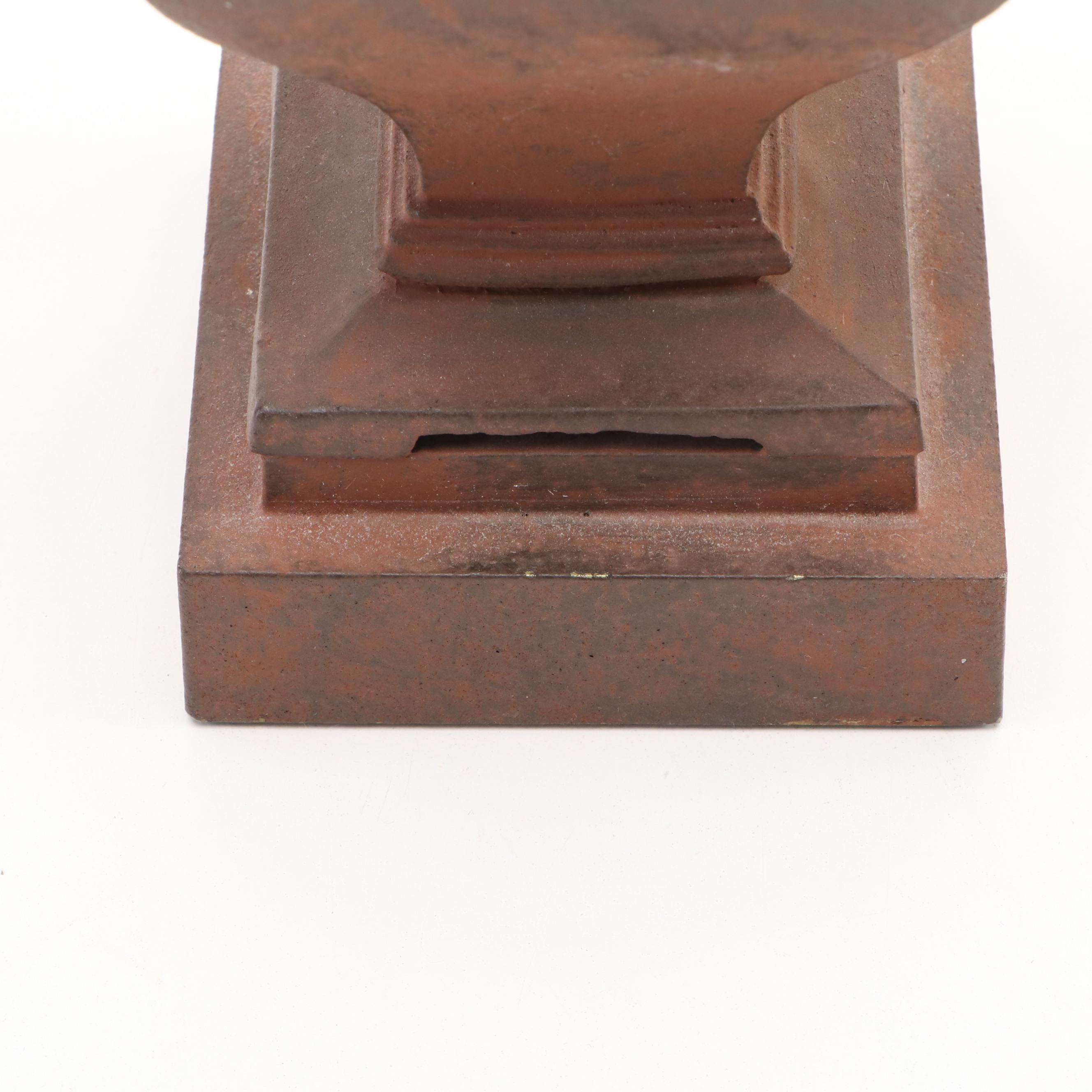 Rustic Bronze Patinated Brass Square Urn Table Lamp with Suede Shade