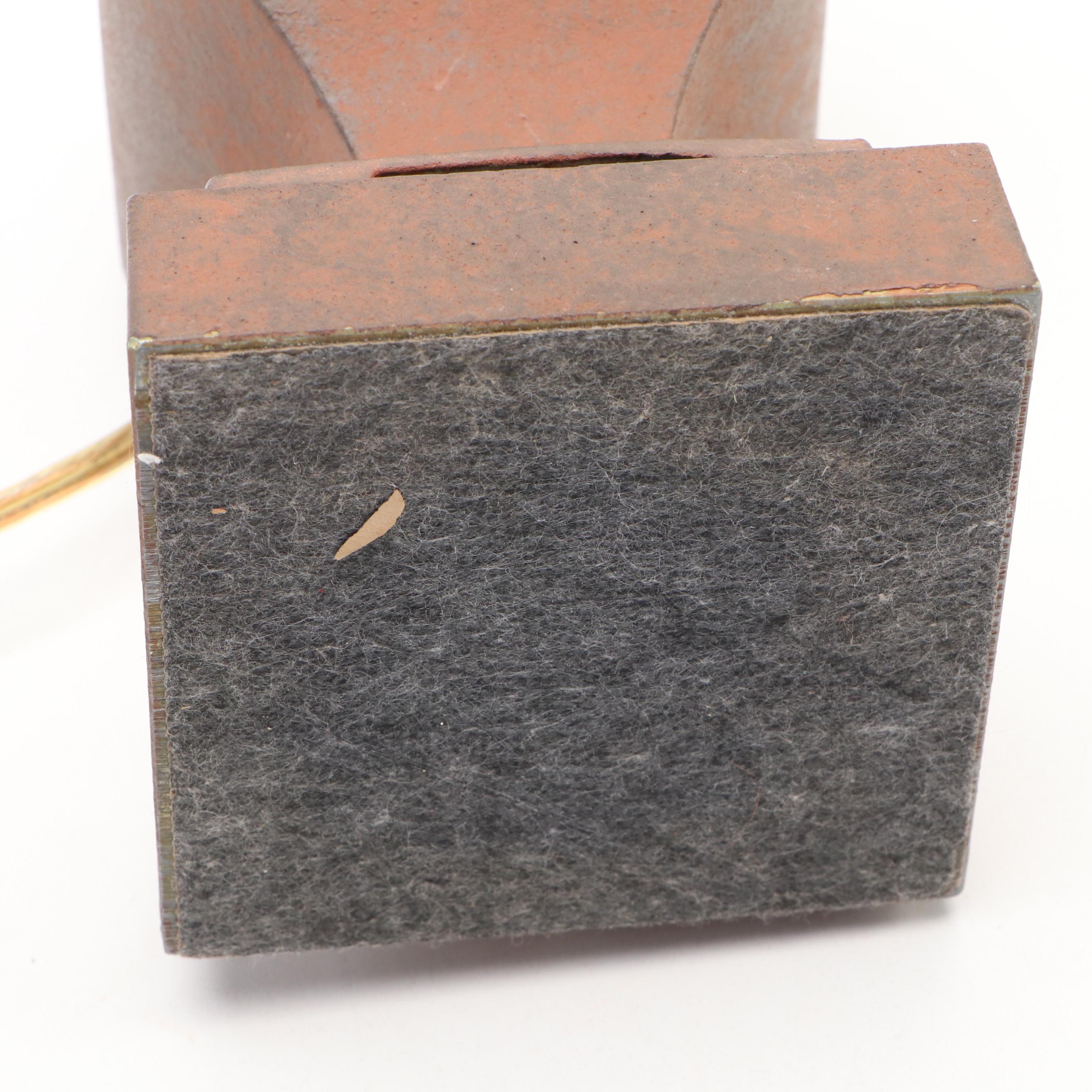 Rustic Bronze Patinated Brass Square Urn Table Lamp with Suede Shade