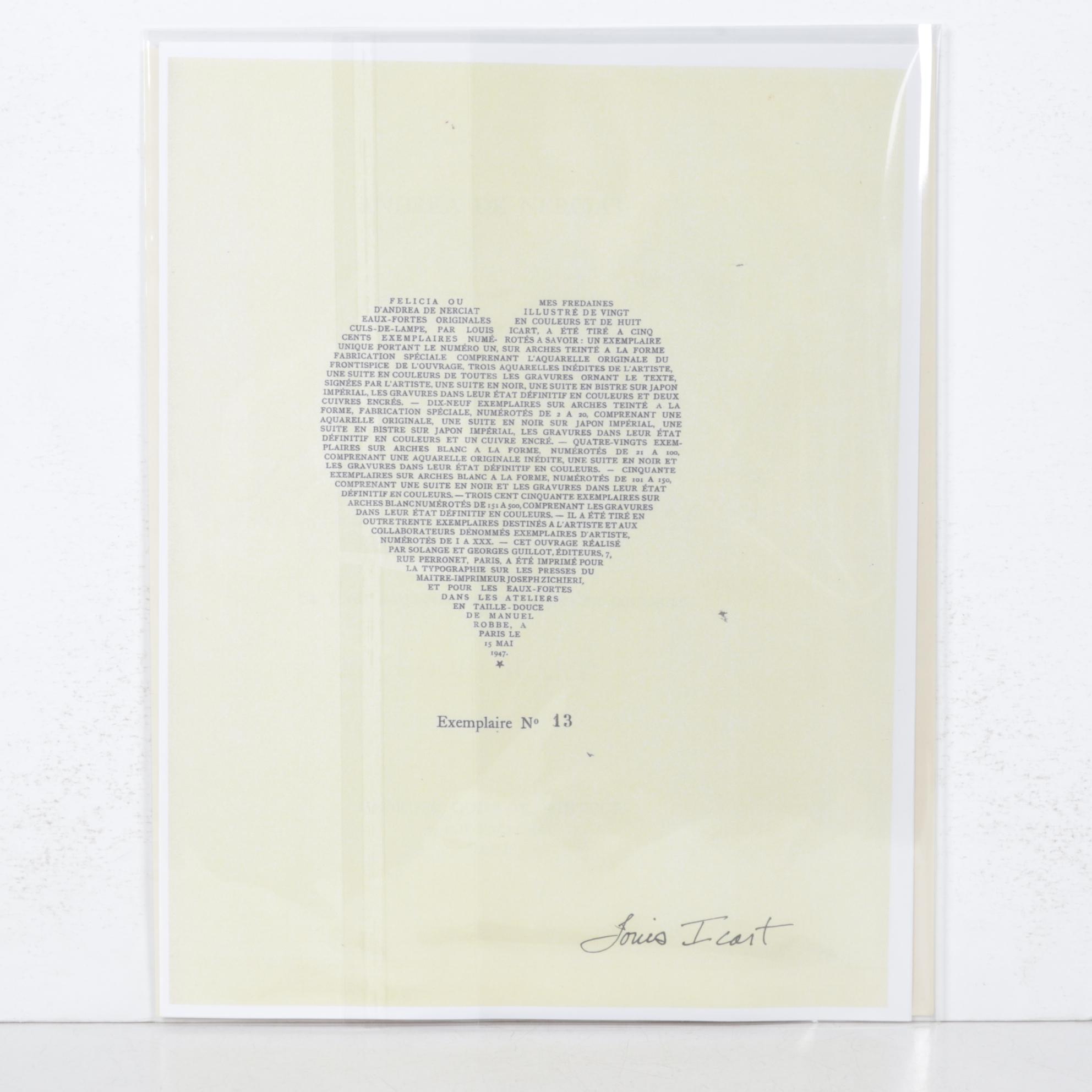 Louis Icart Etching "Sweet Nothings" from "Felicia ou Mes Fredaines"