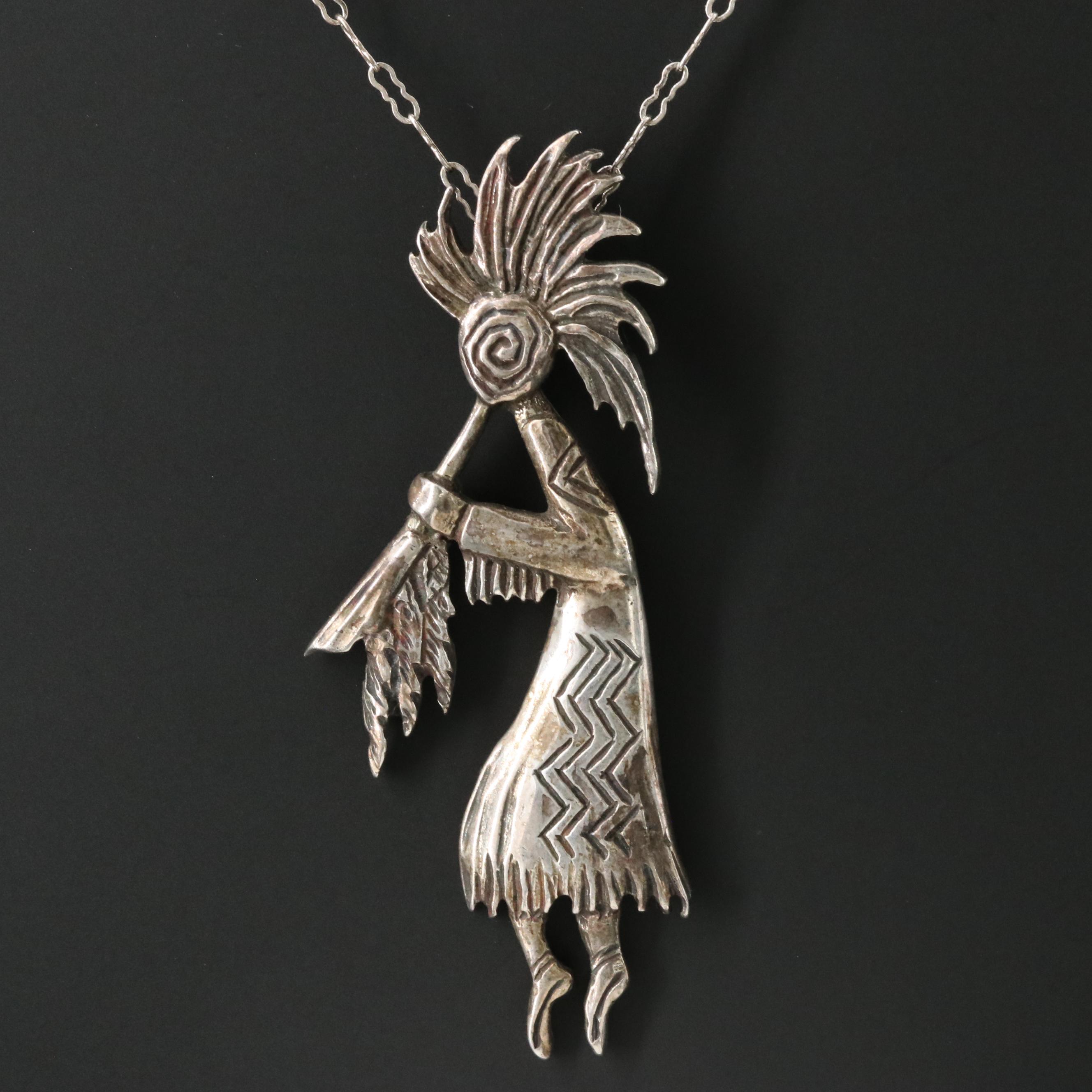 Robert Shields Sterling Kokopelli Pendant Necklace