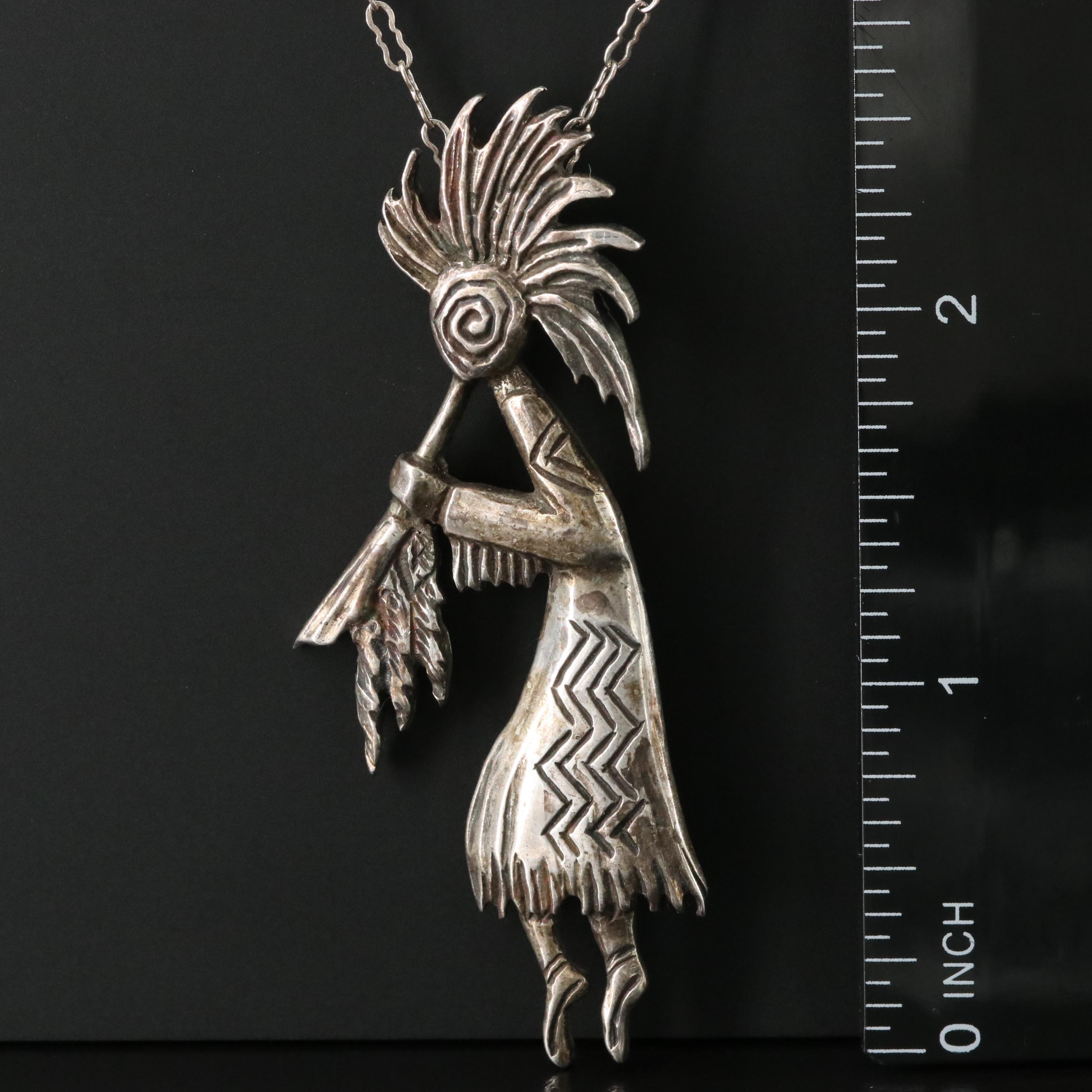 Robert Shields Sterling Kokopelli Pendant Necklace