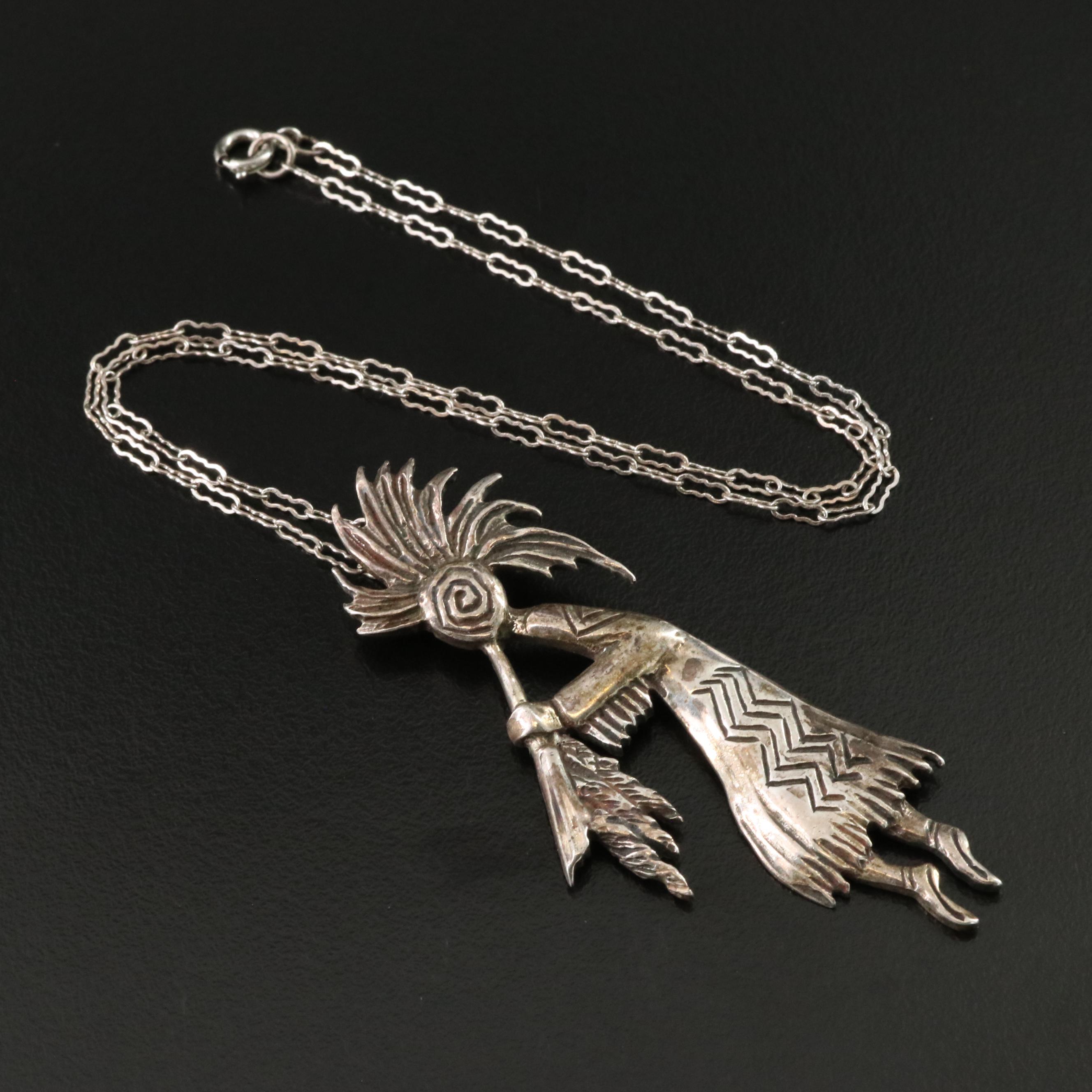 Robert Shields Sterling Kokopelli Pendant Necklace