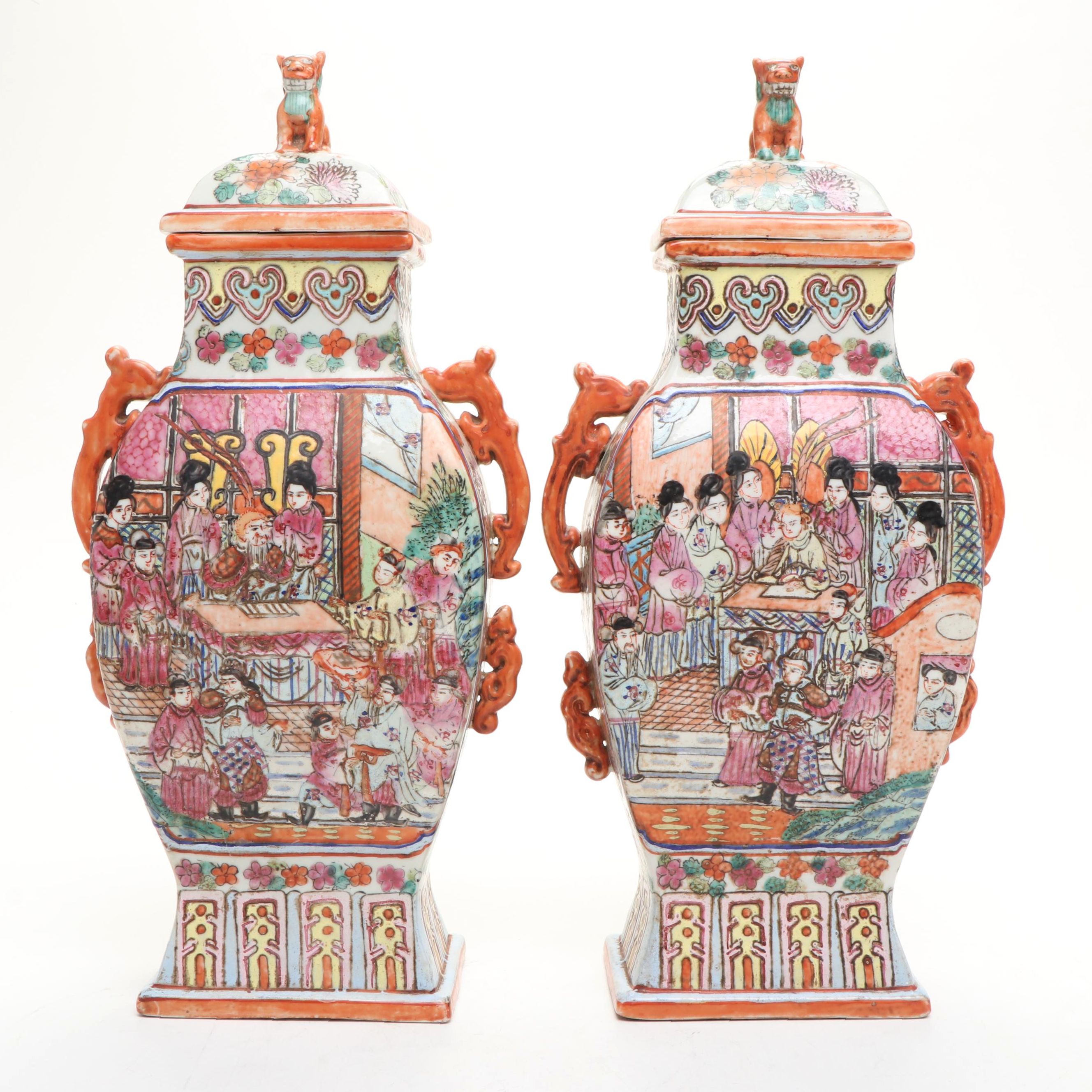Chinese Famille Rose Porcelain Lidded Vessels