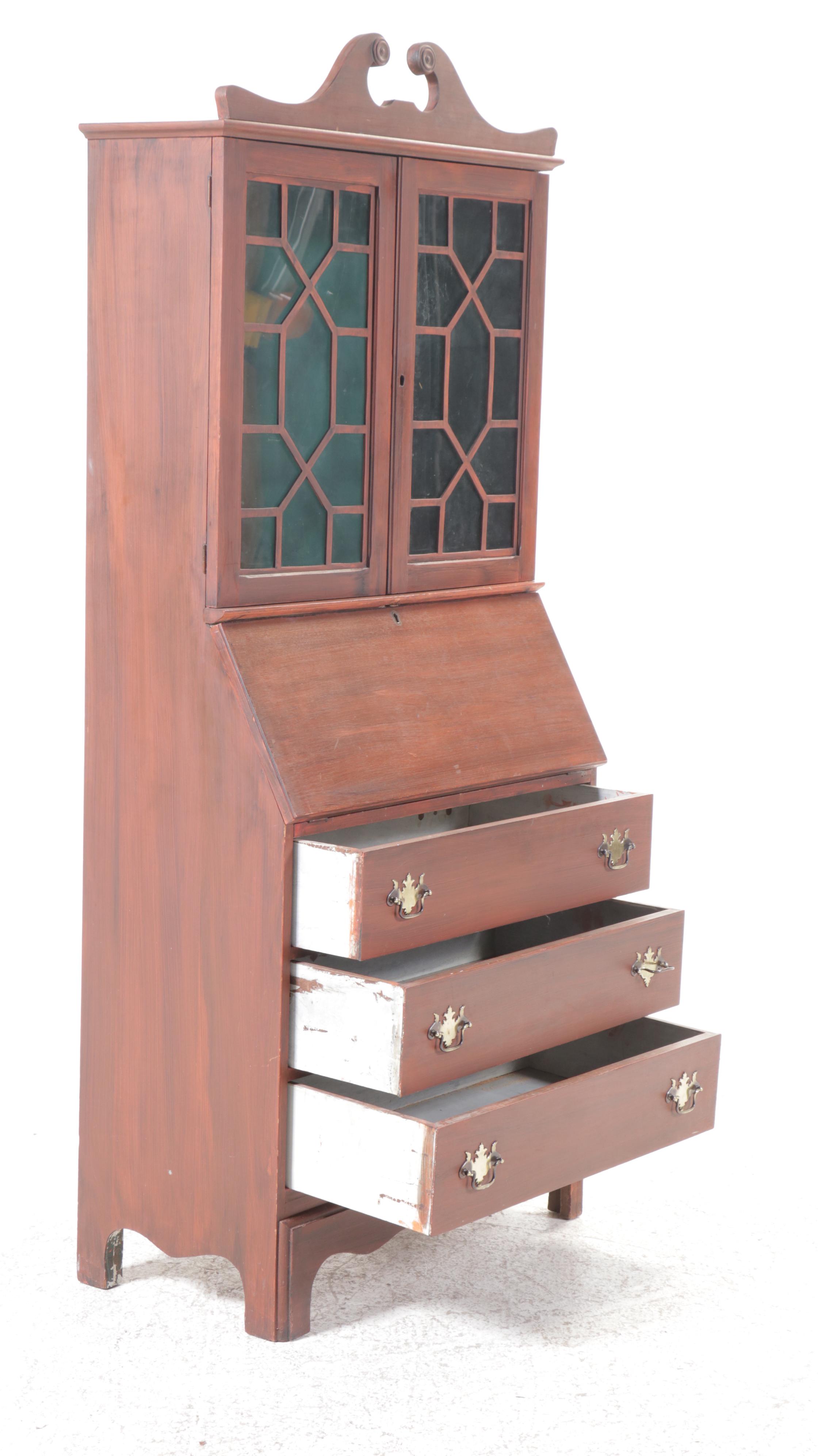 Chippendale Style Mahogany Secretary Desk, Early to Mid-20th Century